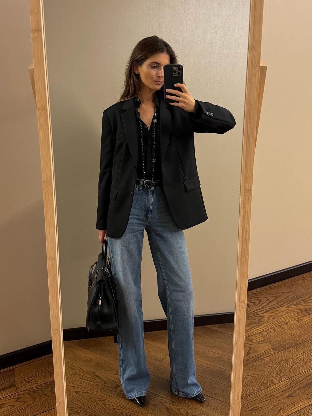 Zara x Ader Error Oversize Blazer Navy, Stussy Stitch Stripe Double Breasted Blazer Black 착용 스타일 - 4