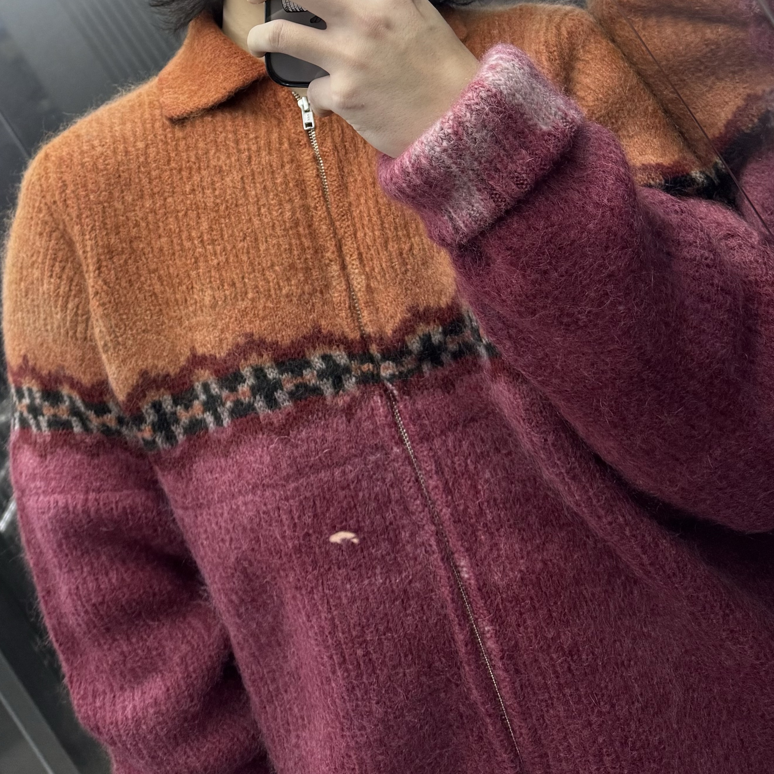 Ranra Vima Wool Blend Knit Zip Up Eggplant 착용 스타일