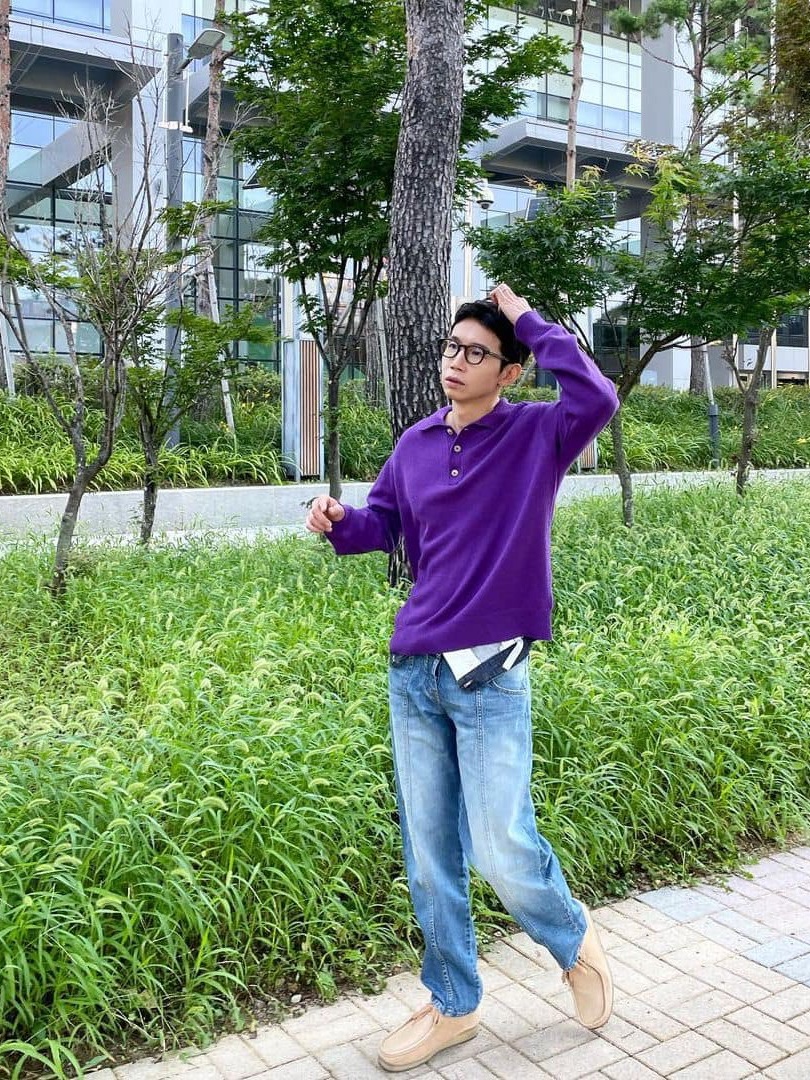 Essentials The Black Collection Knit Polo Black - 23SS, Auralee Baby Cashmere Knit Cardigan Natural Brown 착용 스타일 - 5