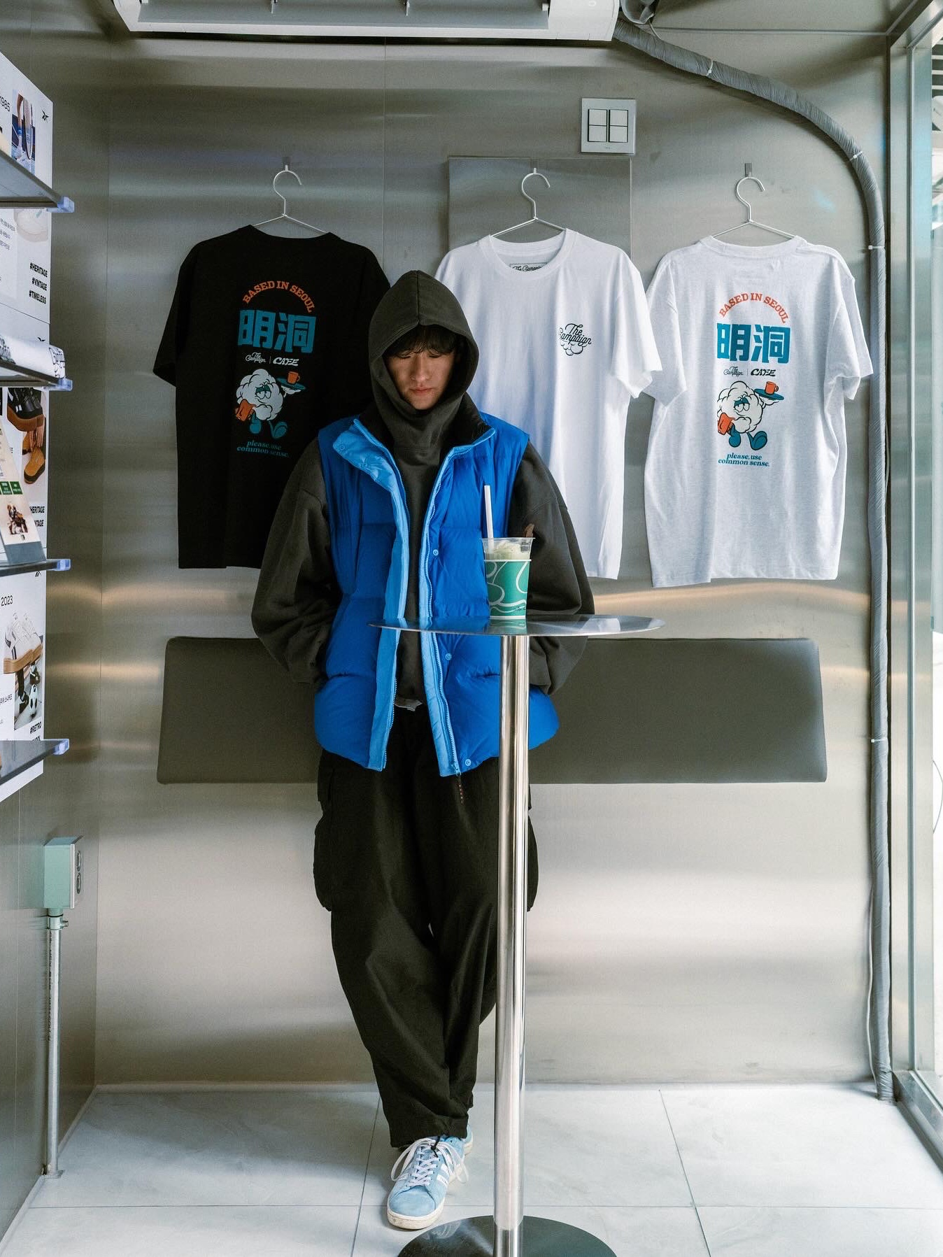 Adidas x Human Made Campus Light Blue, Yeezy Gap Engineered By Balenciaga Dove Hoodie Black 착용 스타일 - 4