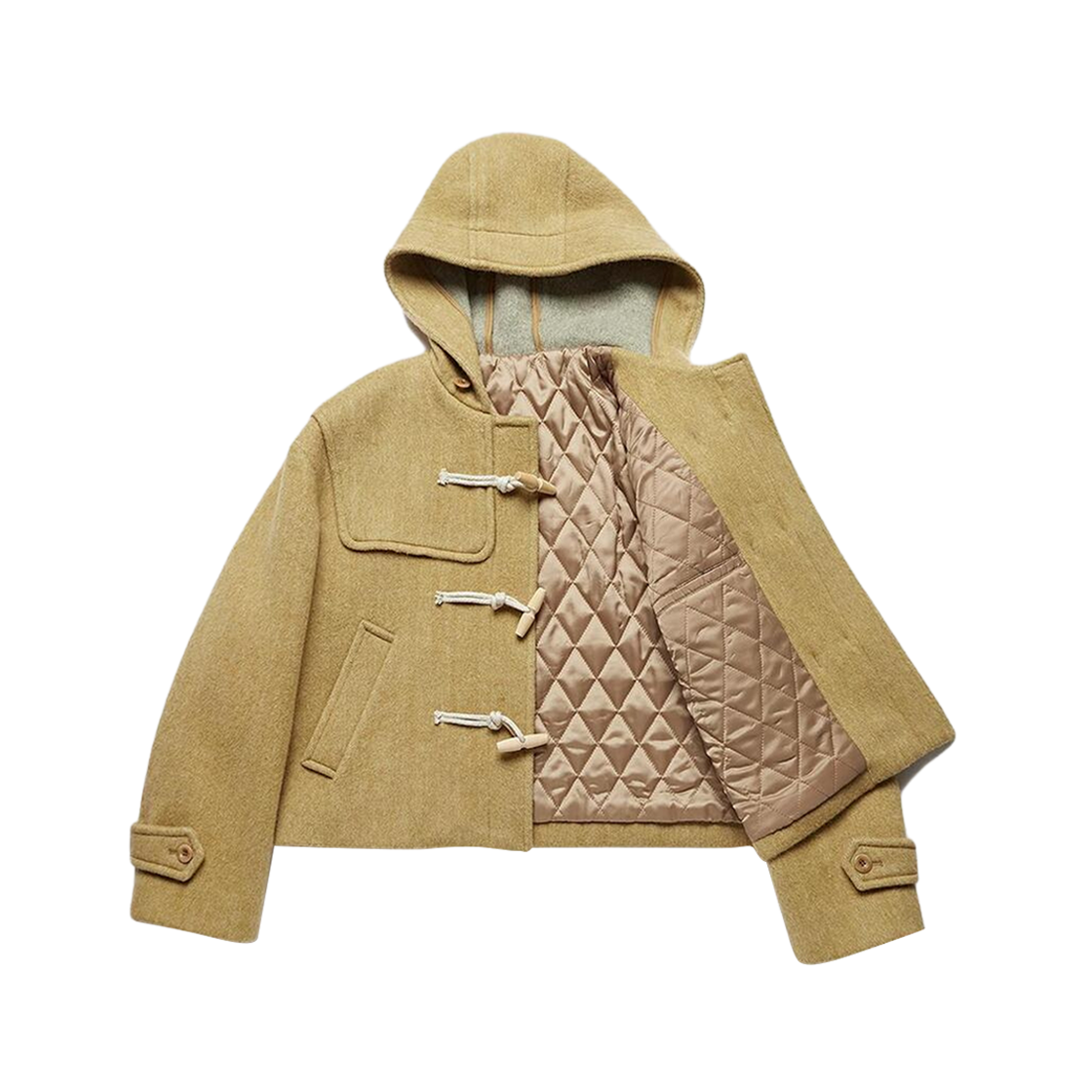 (W) Dunst Cropped Duffle Coat Yellow Beige Herringbone 상세 이미지 3