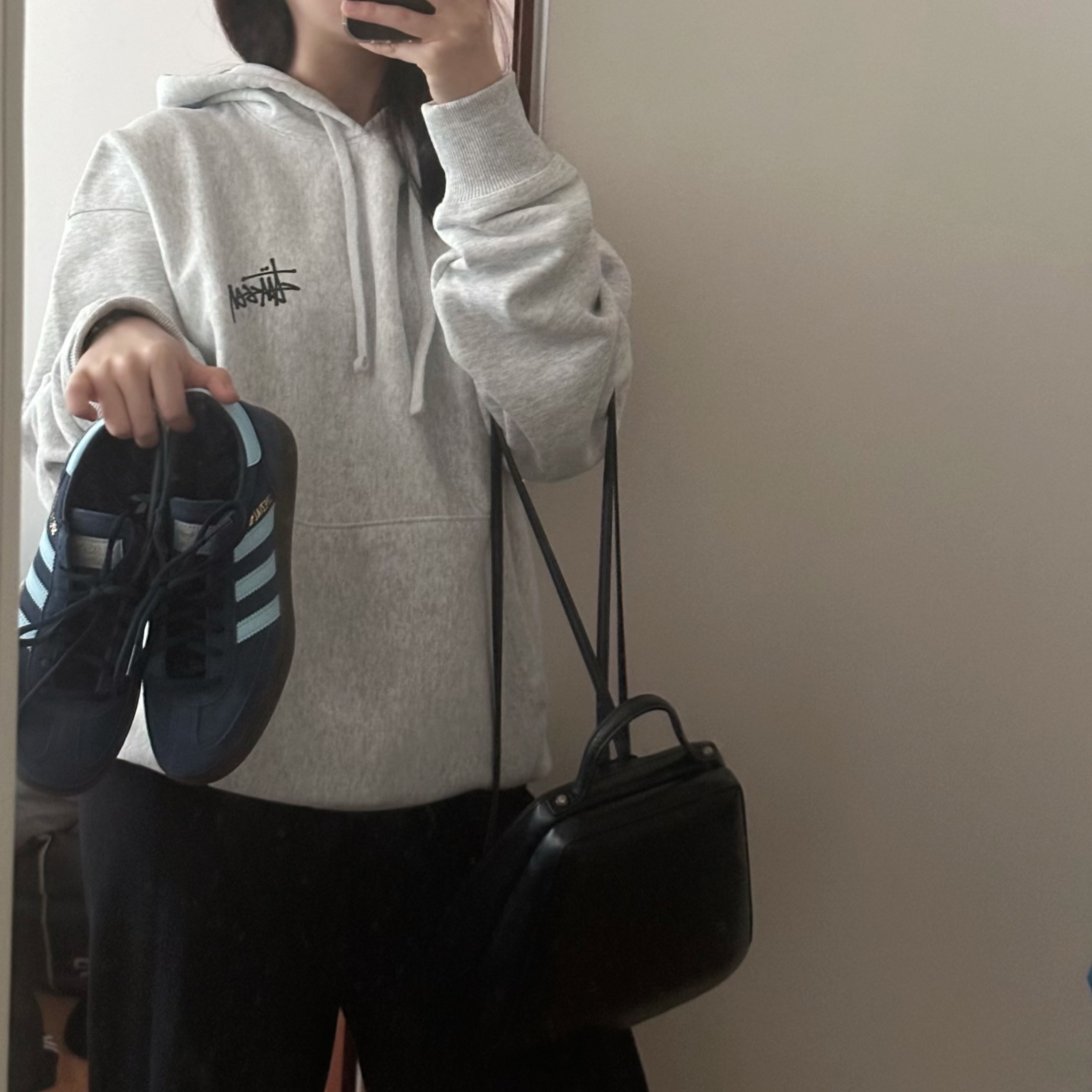 Adidas Spezial Handball Collegiate Navy, Stussy Basic Stussy Hoodie Ash Heather 2023 착용 스타일 - 2