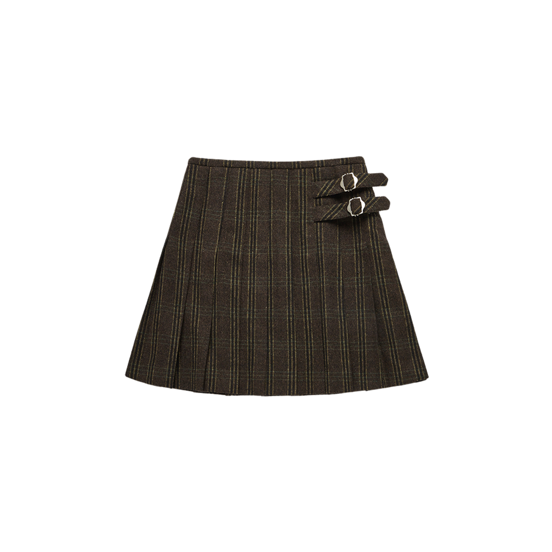 (W) Dunst Buckle Pleats Mini Check Skirt Brown Check 상세 이미지 1