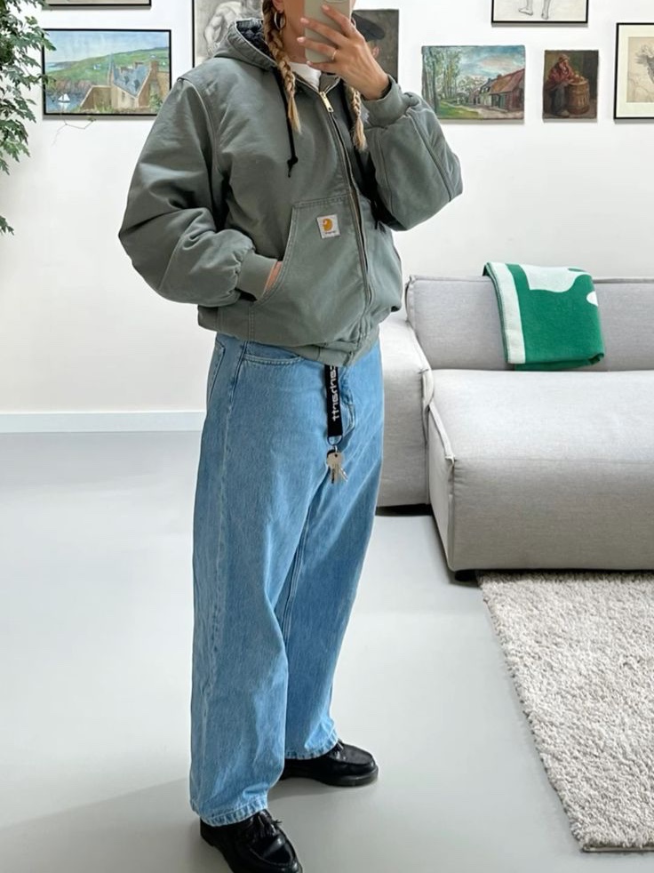Carhartt WIP Dearborn Canvas OG Active Jacket Smoke Green Aged Canvas - Winter 착용 스타일