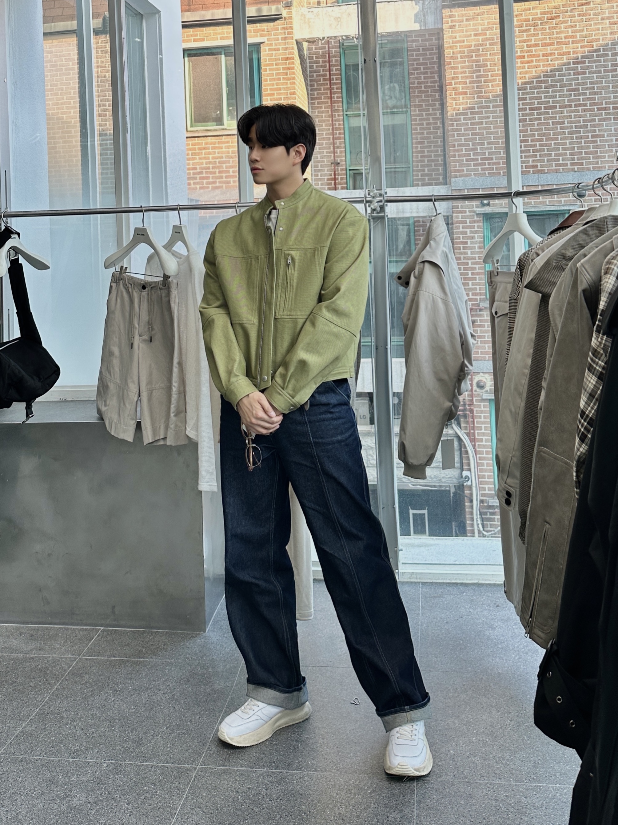 Haleine Biker Wool Blouson Black 착용 스타일 - 2