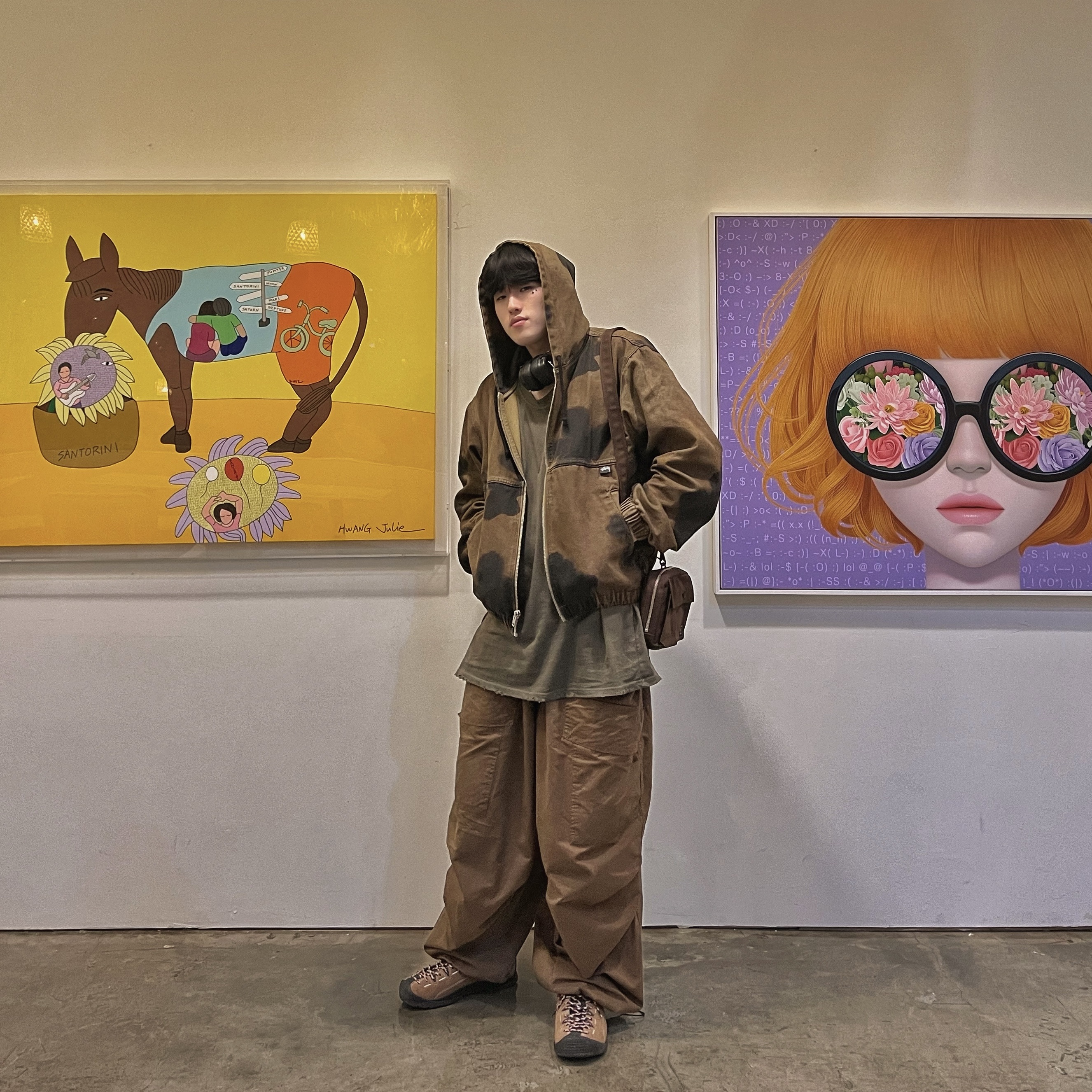 Stussy Floral Dye Work Jacket Brown, Keen Jasper Sneakers Toasted Coconut 착용 스타일 - 4