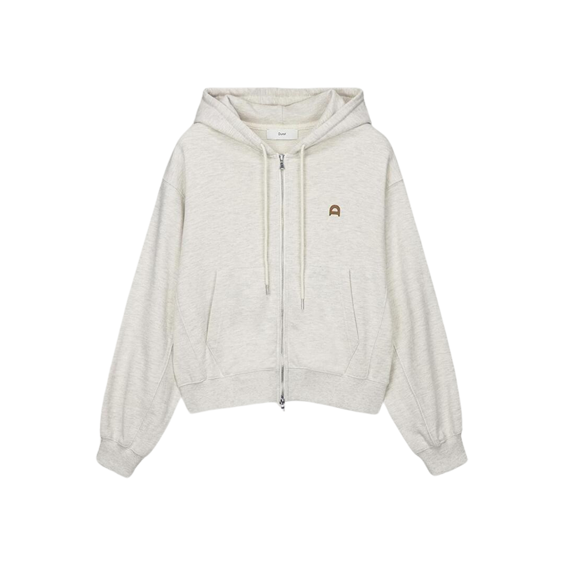 Dunst Leather Logo Zip-Up Hoodie Oatmeal Melange 상세 이미지 1