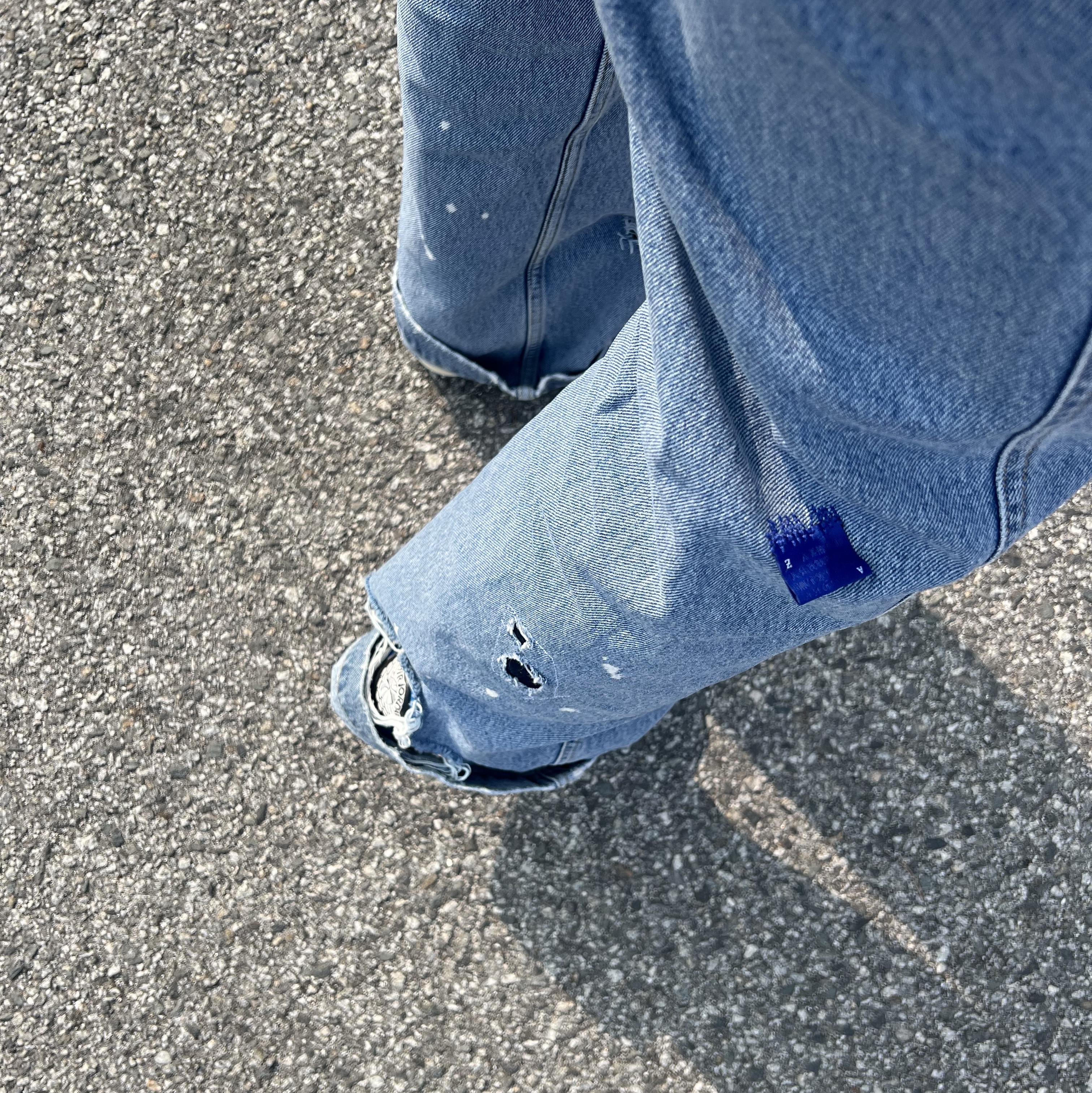 Zara x Ader Error Patchwork Jeans Blue, Jordan 1 x Travis Scott x Fragment Retro Low OG SP Military Blue 착용 스타일
