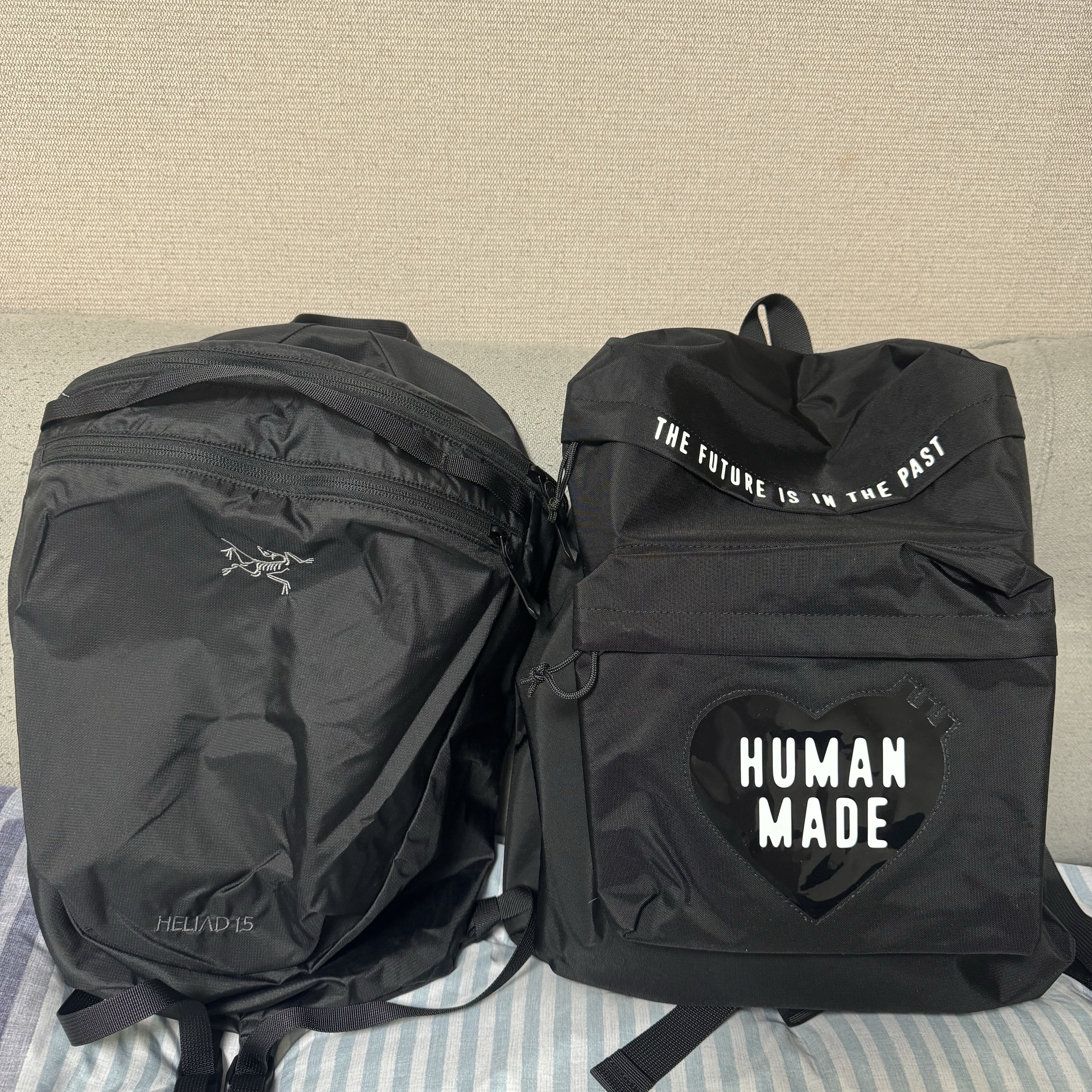 Human Made Backpack Black, Arc'teryx Heliad 15 Backpack Black 착용 스타일 - 1