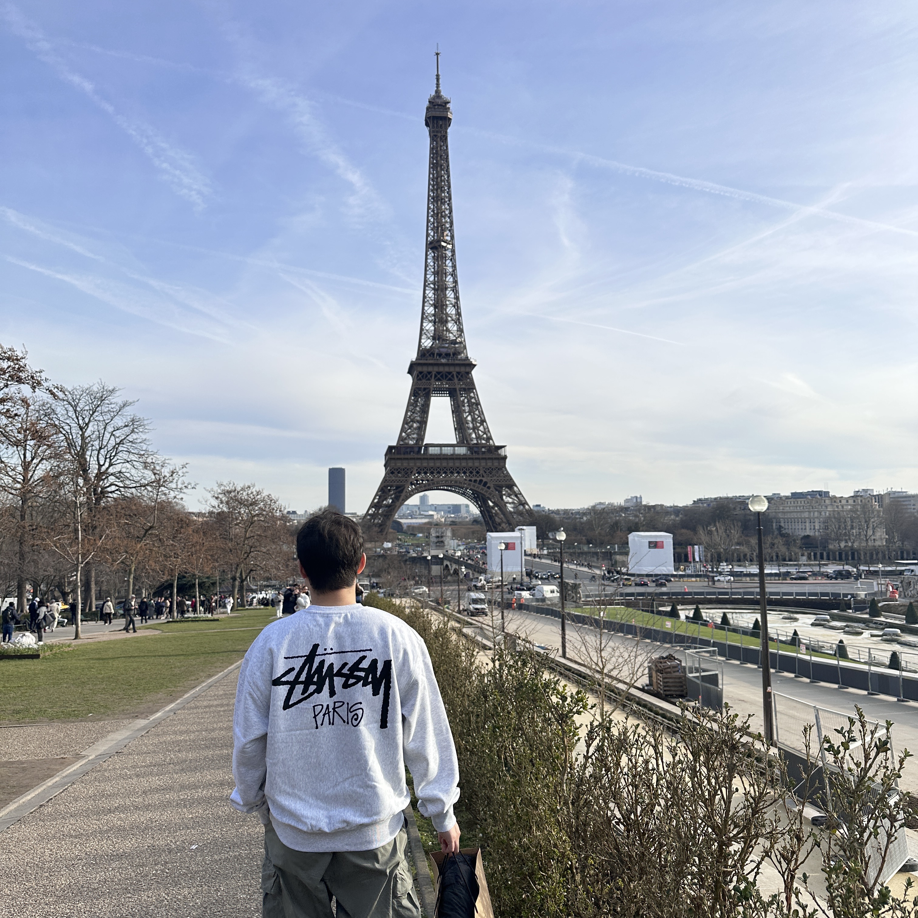 Stussy Stock Paris Crew Ash Heather 착용 스타일 - 4