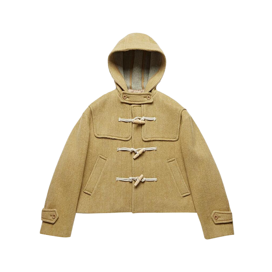 (W) Dunst Cropped Duffle Coat Yellow Beige Herringbone 상세 이미지 1