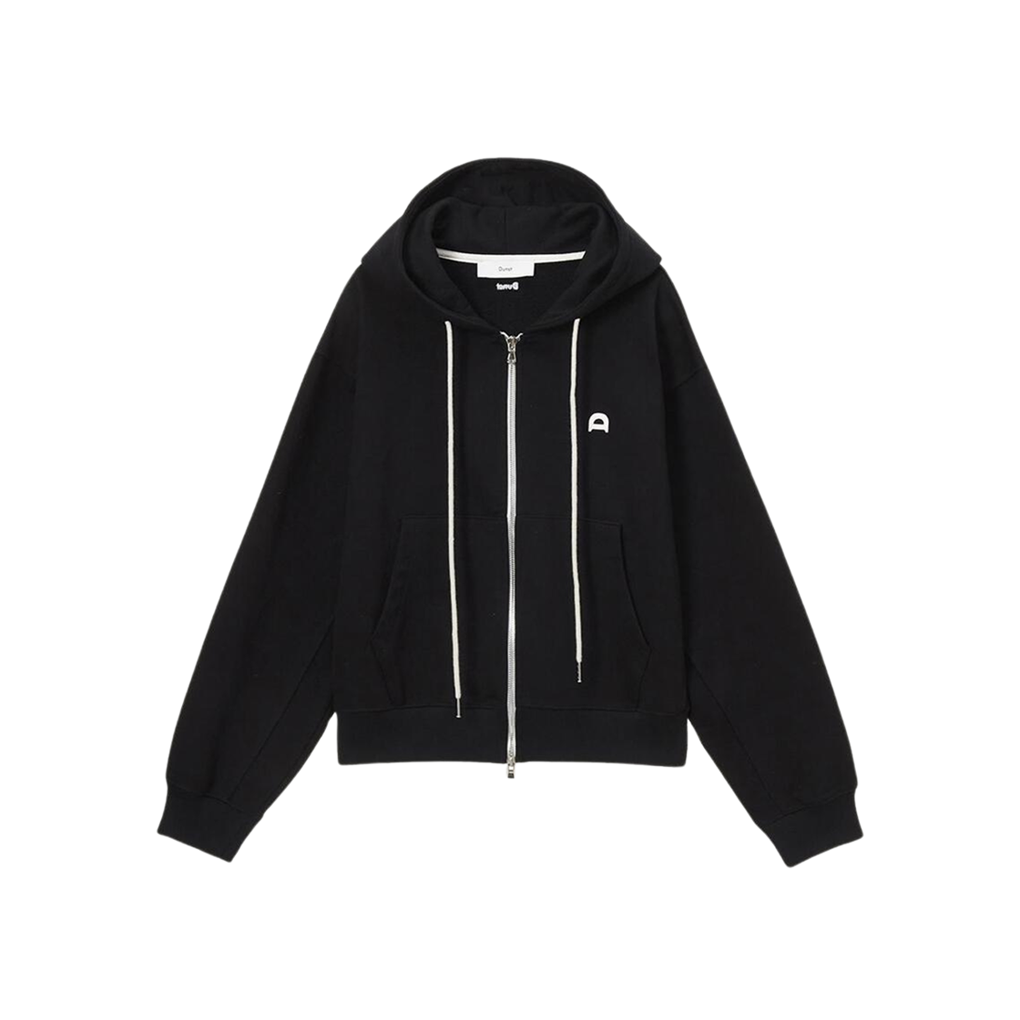 Dunst Leather Logo Zip-Up Hoodie Black 상세 이미지 1