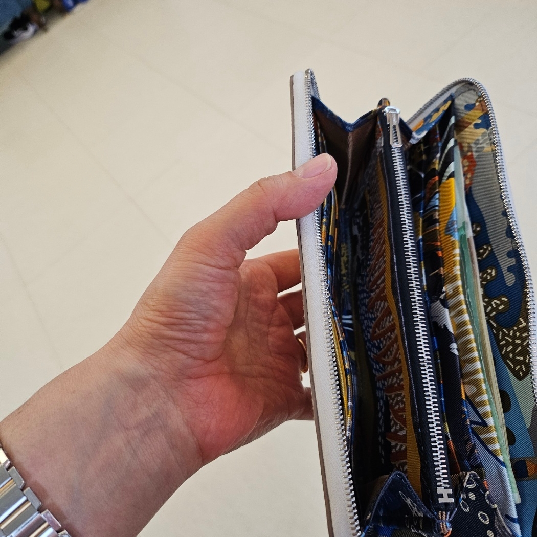Hermes Silk'In Classic Long Wallet Epsom Barenia & Palladium Craie Caban Jaune Ambre 착용 스타일 - 3