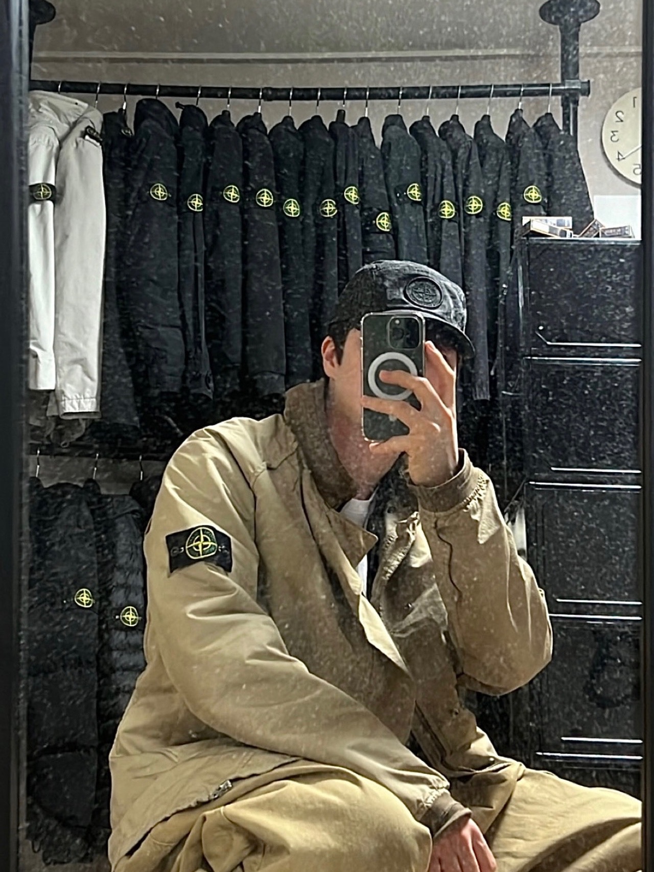 Supreme x Stone Island Camp Cap Black - 23FW, Stone Island 114WN T.CO+OLD Overshirt Black - 22SS 착용 스타일
