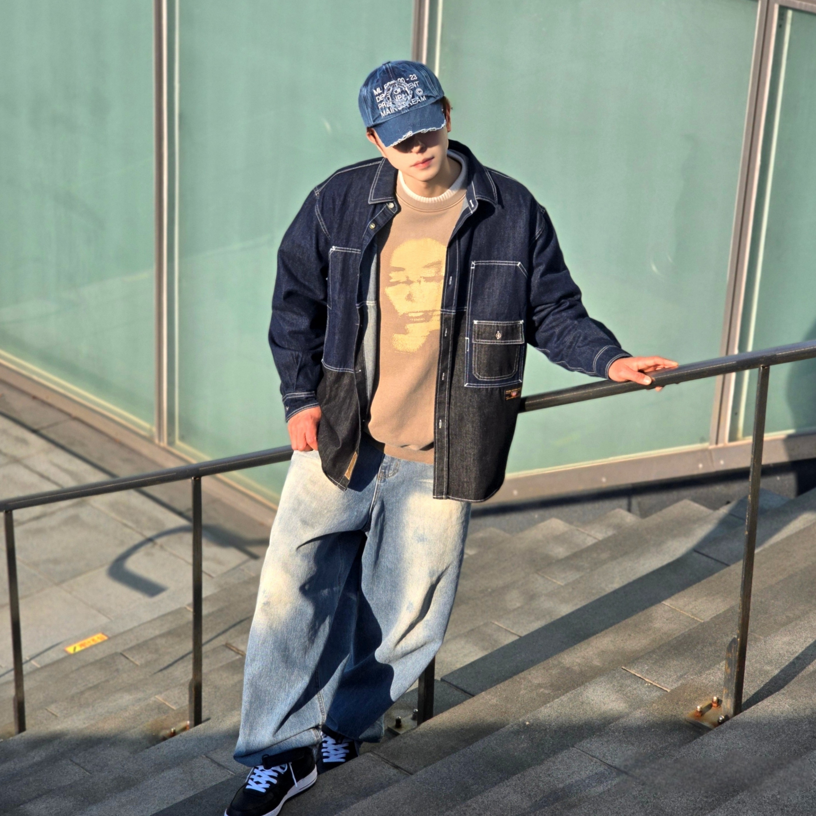 Nike x Stussy Air Force 1 '07 Mid SP Black, Millo Archive Core Denim Ball Cap Washed Blue 착용 스타일 - 9