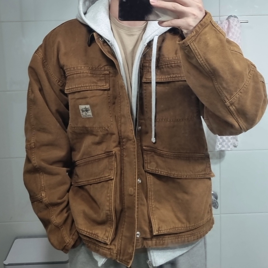 Stussy Washed Canvas Shop Jacket Bronze, Stussy Venus Zip Hoodie Ash Heather 착용 스타일