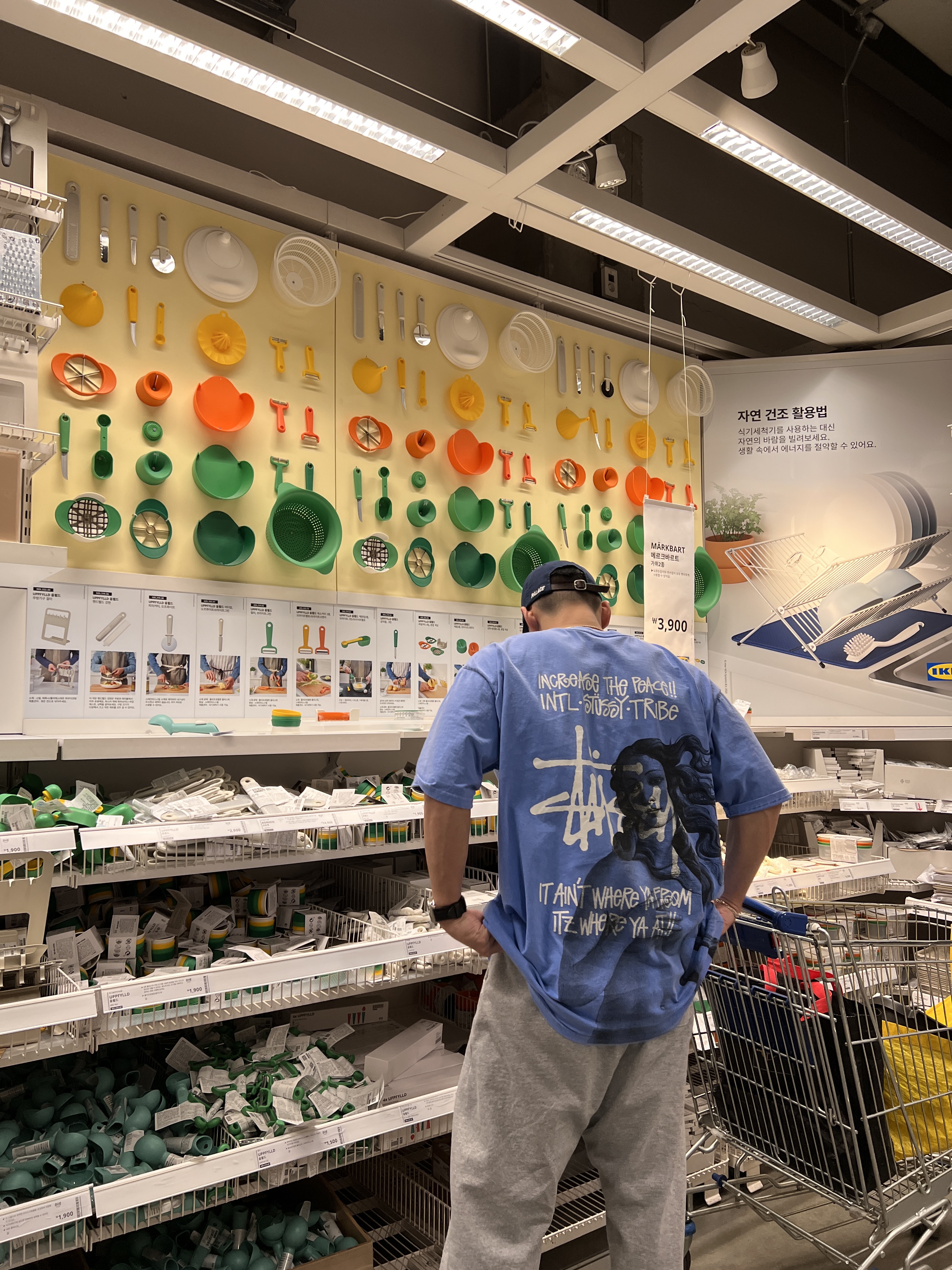 Palace P 6-Panel Cap Navy - 24SS, Stussy Ist Venus Pigment Dyed T-Shirt Blue 착용 스타일 - 2