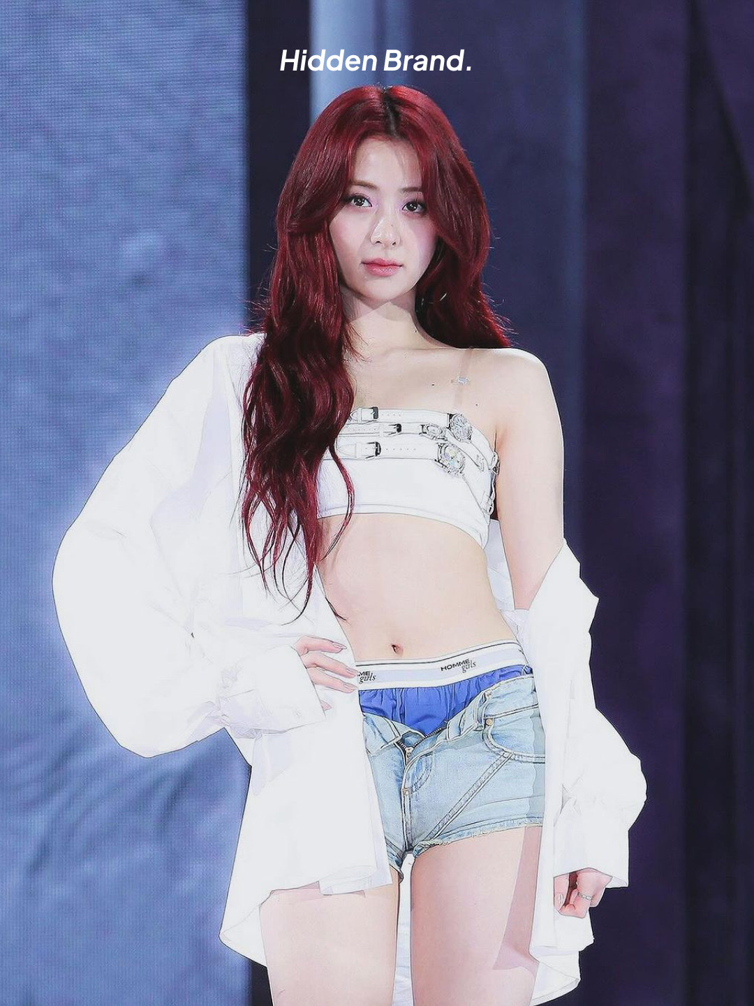 (W) Homme Girls Boxer Shorts Ticking Stripe, (W) Homme Girls Original Men’s Classic Stripe Cropped Shirt Blue White Stripe 착용 스타일 - 3