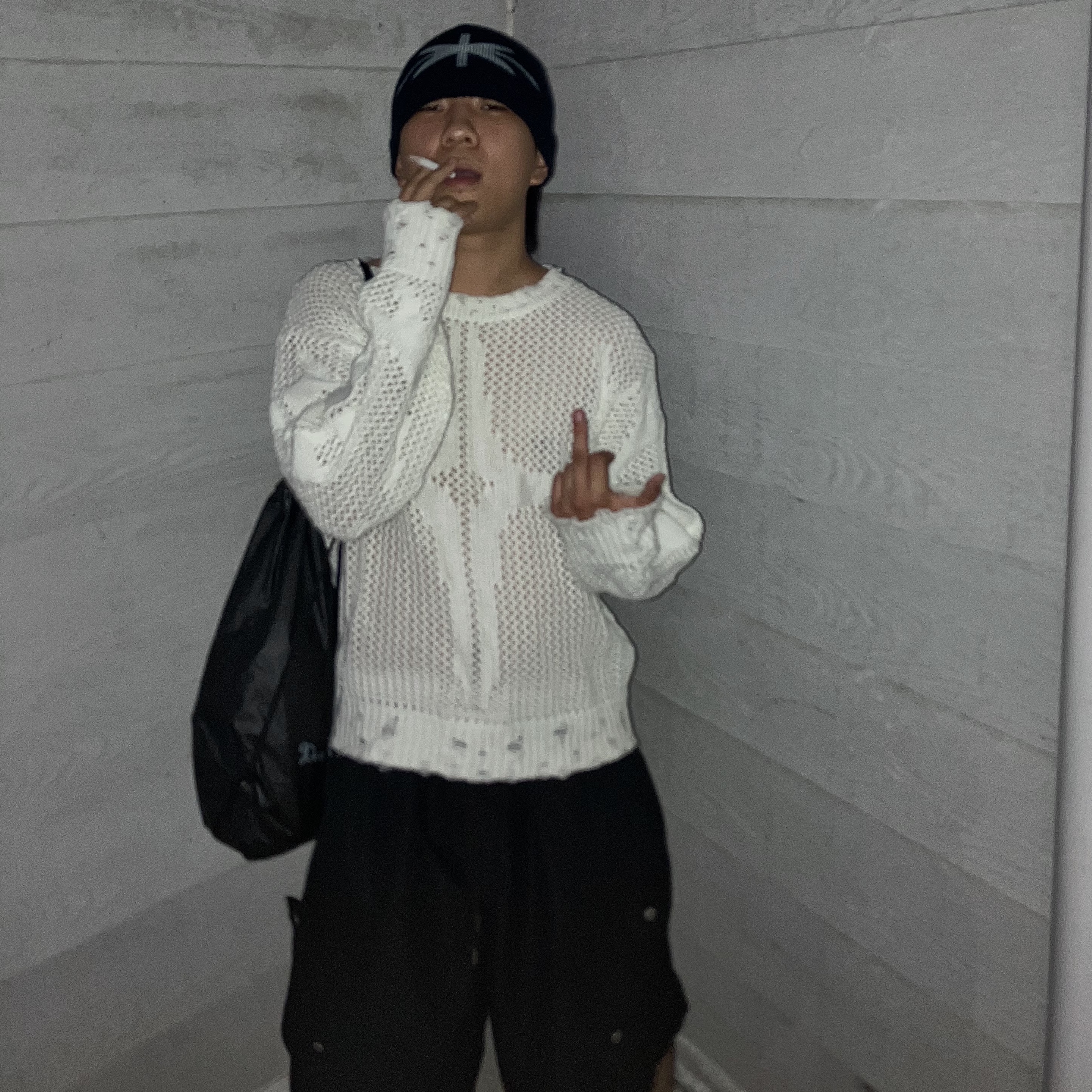 Thug Club Tribal Net Knit White, Nike Air Force 1 '07 Low White 착용 스타일 - 1