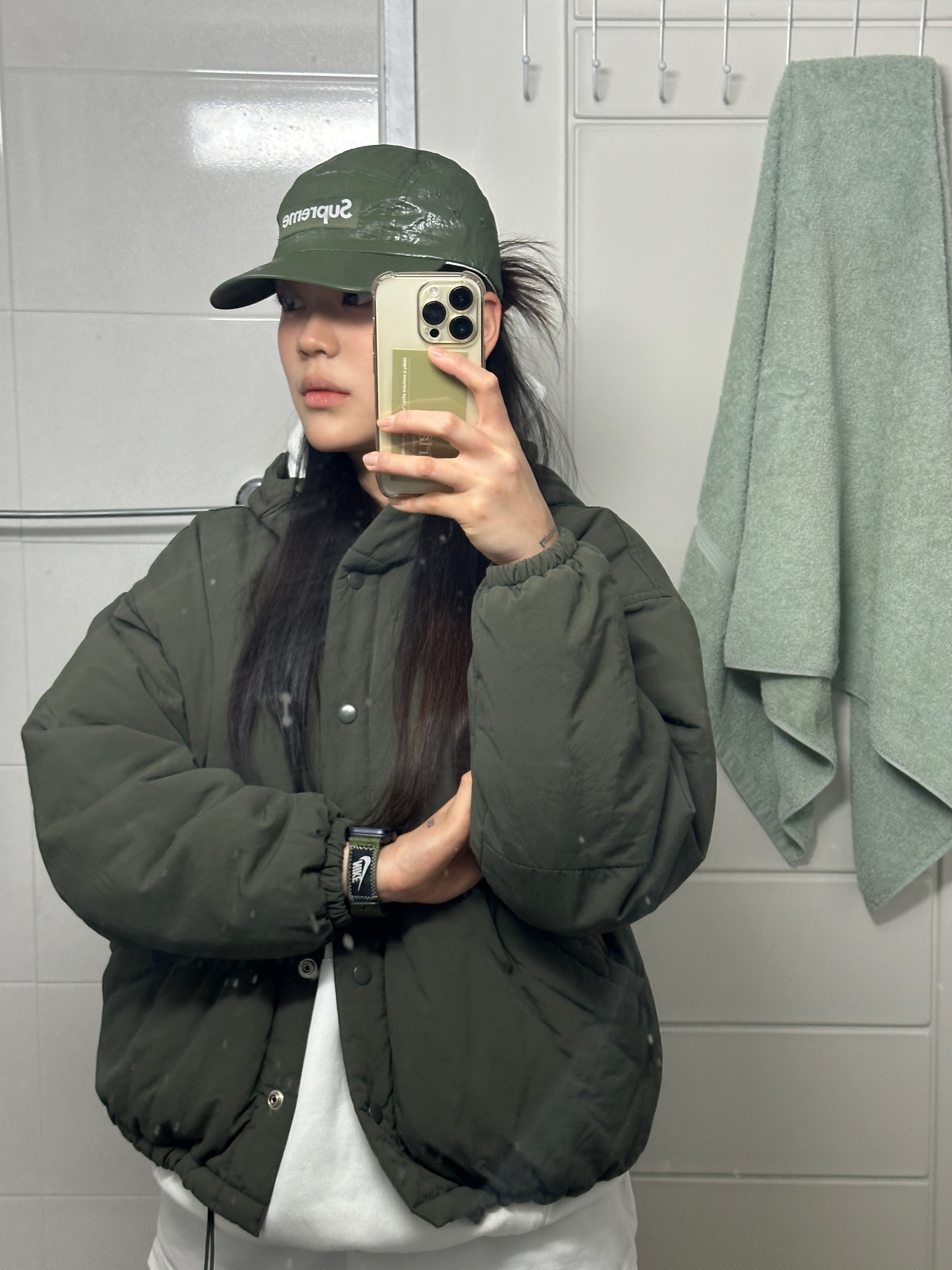Supreme Gloss Ripstop Camp Cap Olive - 23FW 착용 스타일 - 1