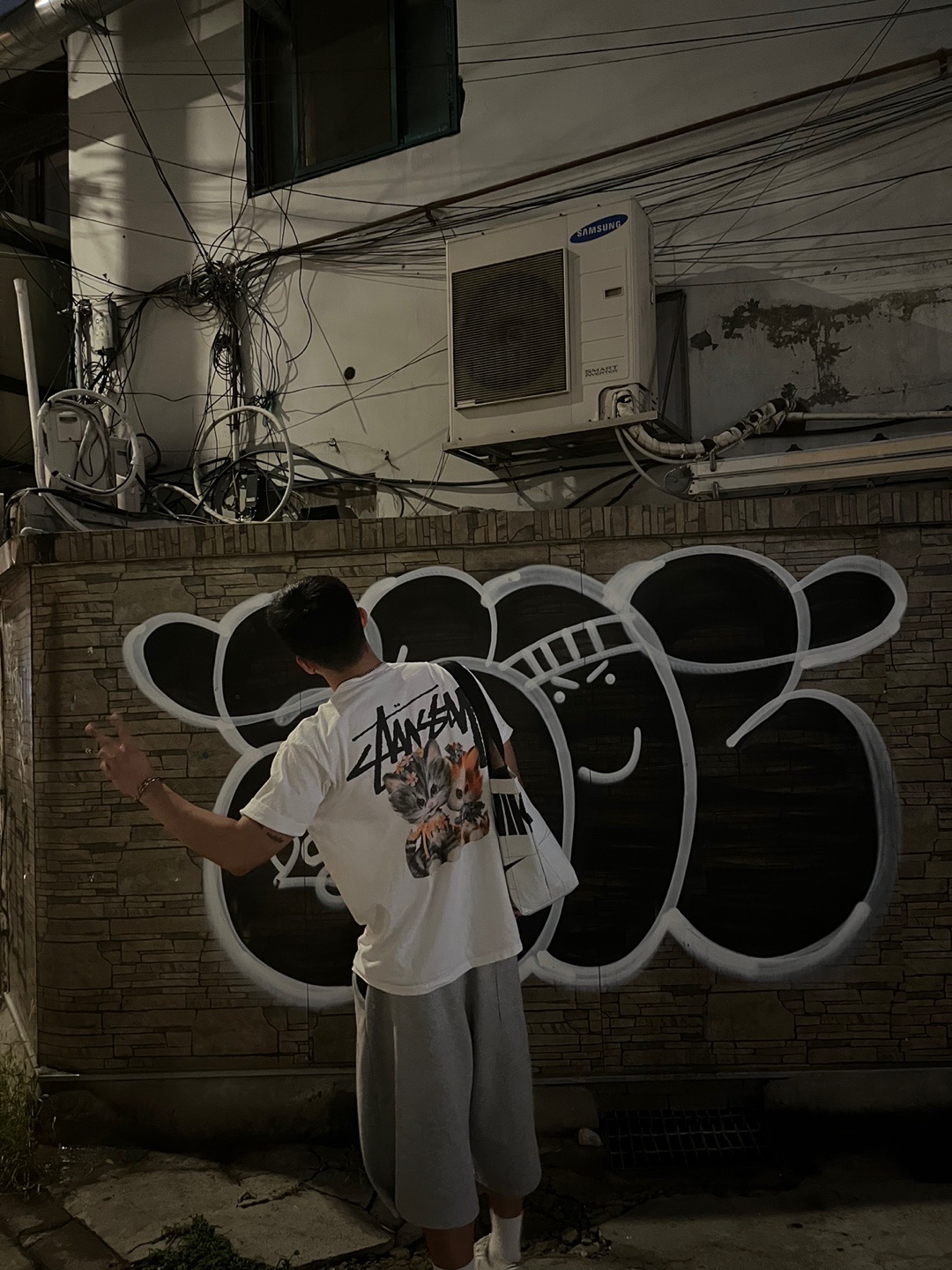 Stussy Kittens T-Shirt White 착용 스타일 - 1