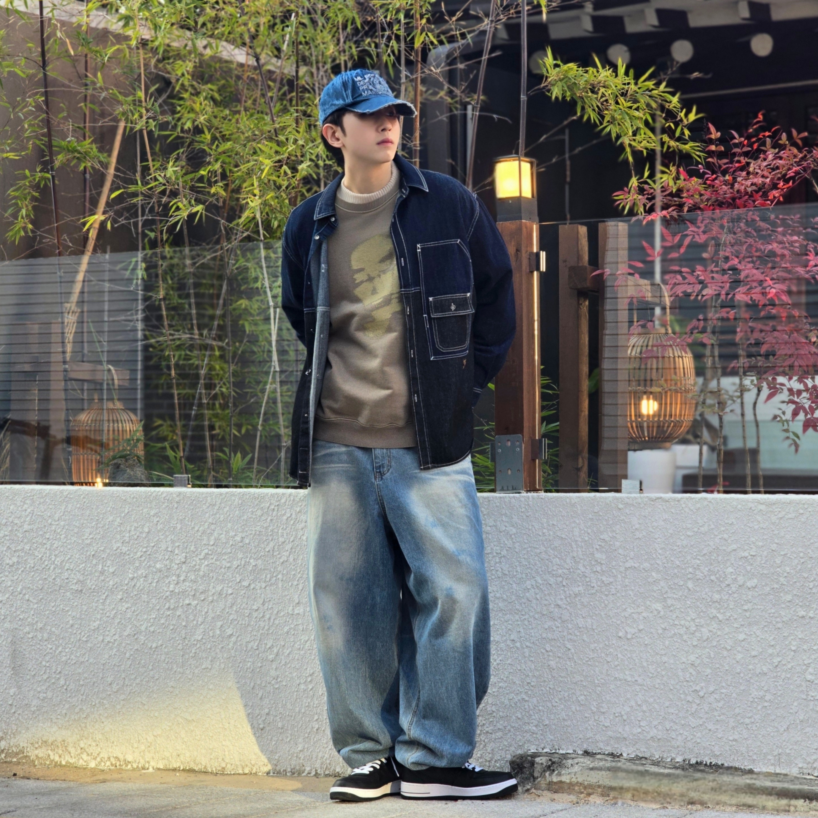Nike x Stussy Air Force 1 '07 Mid SP Black, Millo Archive Core Denim Ball Cap Washed Blue 착용 스타일 - 2