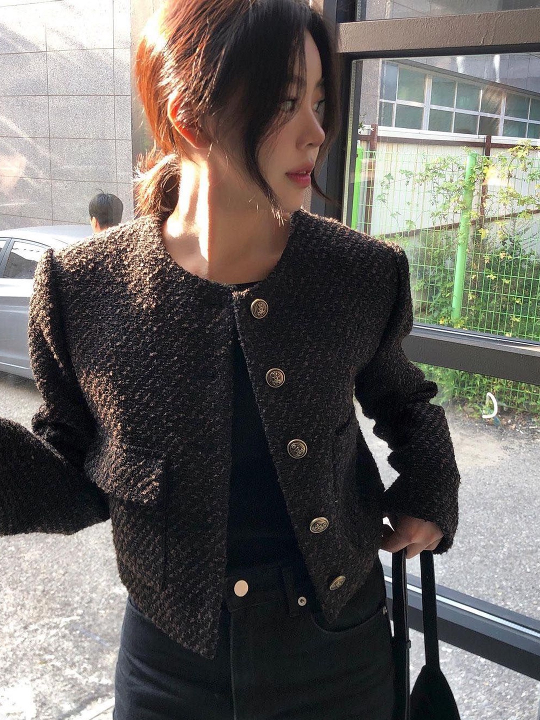 The Greatest Marbling Tweed Jacket, (W) Dunst Classic Boucle Tweed Jacket Black 착용 스타일 - 2