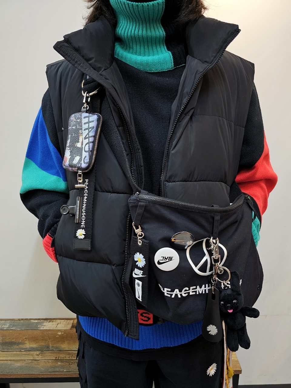 Nike x Peaceminusone Wide Pants Black (DR0096-010), Peaceminusone Leather Wallet #1 Multi 착용 스타일 - 4