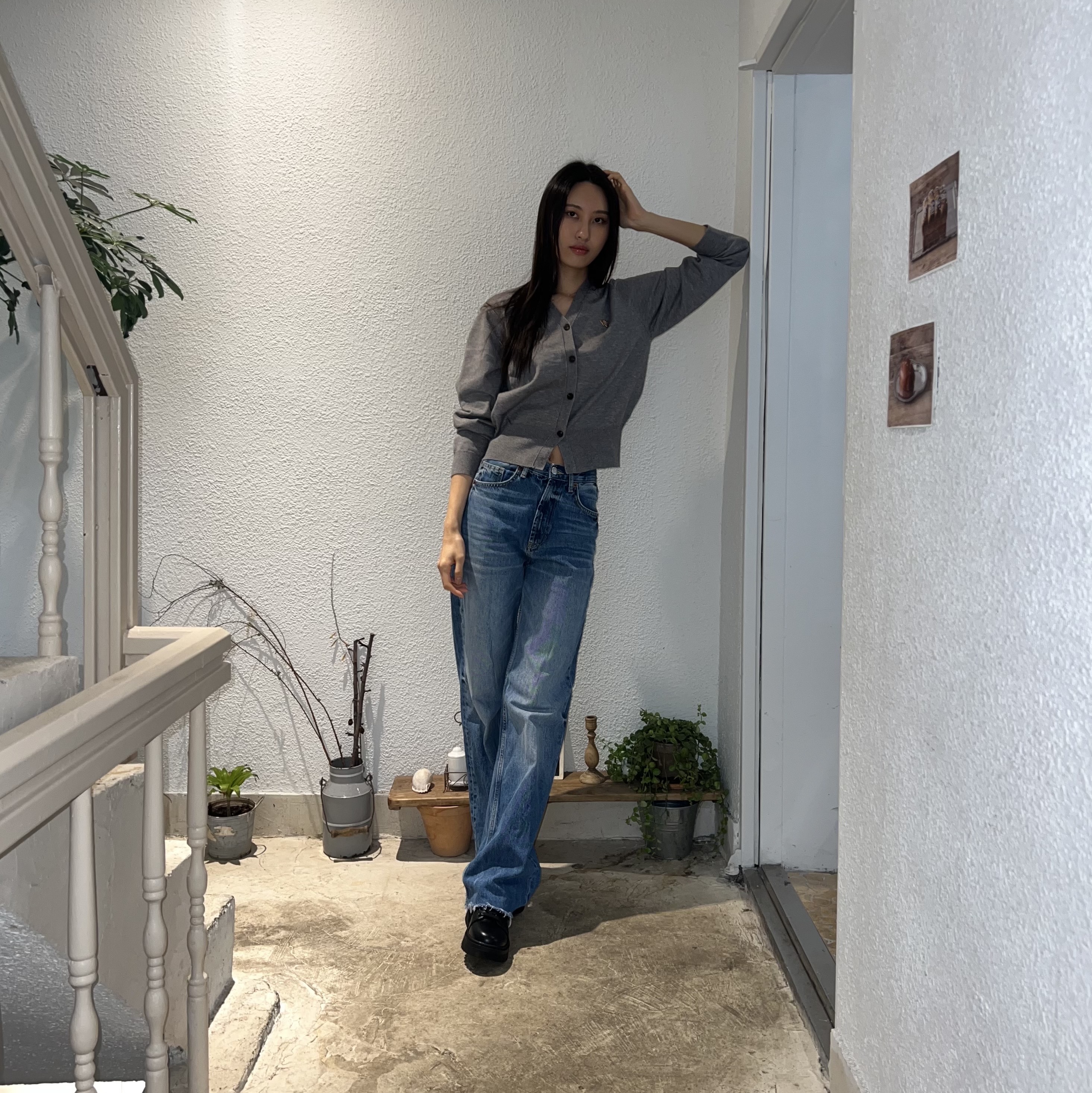 Dr. Martens 1461 Smooth Black, Zara x Studio Nicholson Jeans Without Side Seams Blue 착용 스타일 - 3