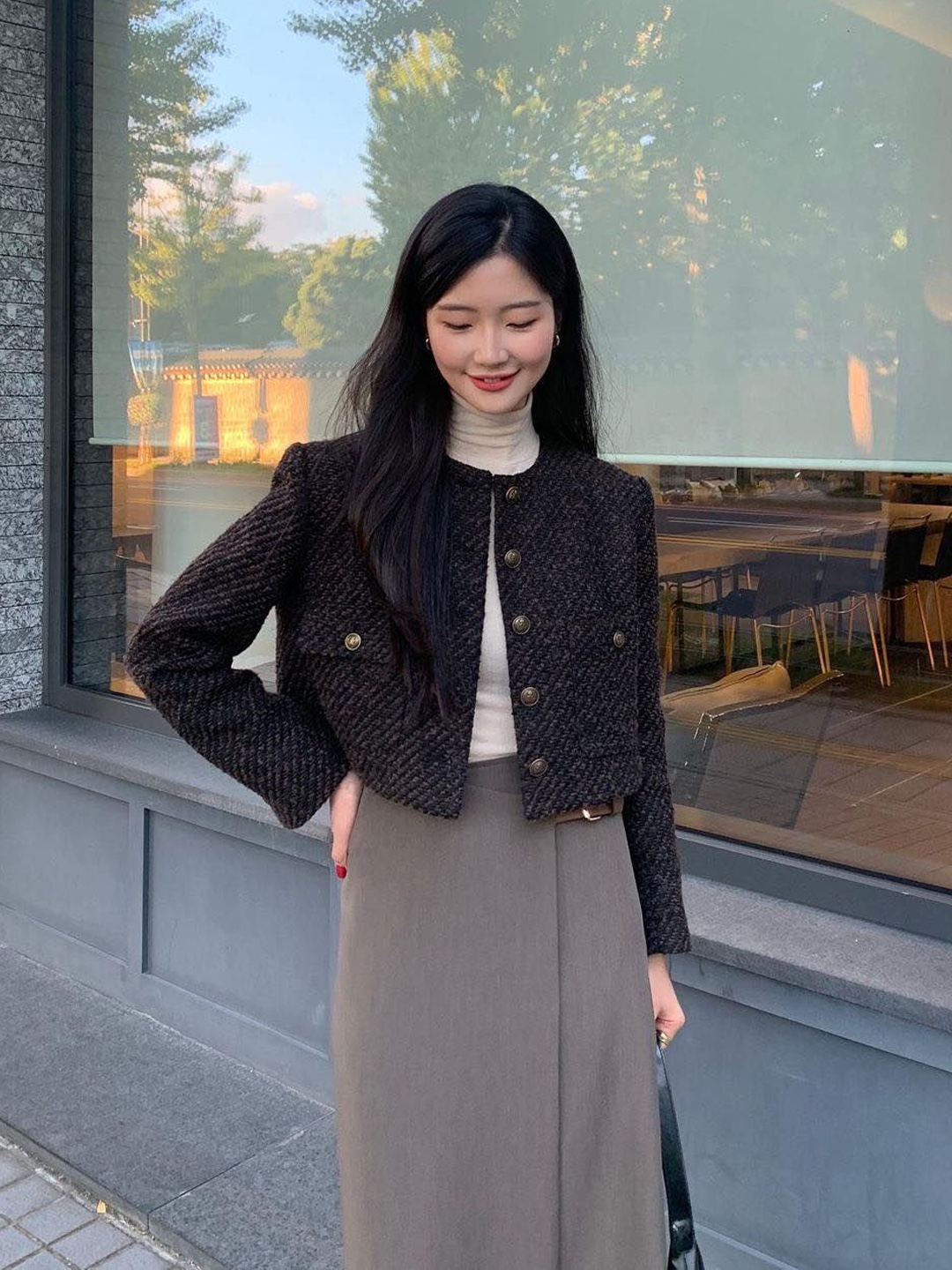 The Greatest Marbling Tweed Jacket, (W) Dunst Classic Boucle Tweed Jacket Black 착용 스타일 - 3