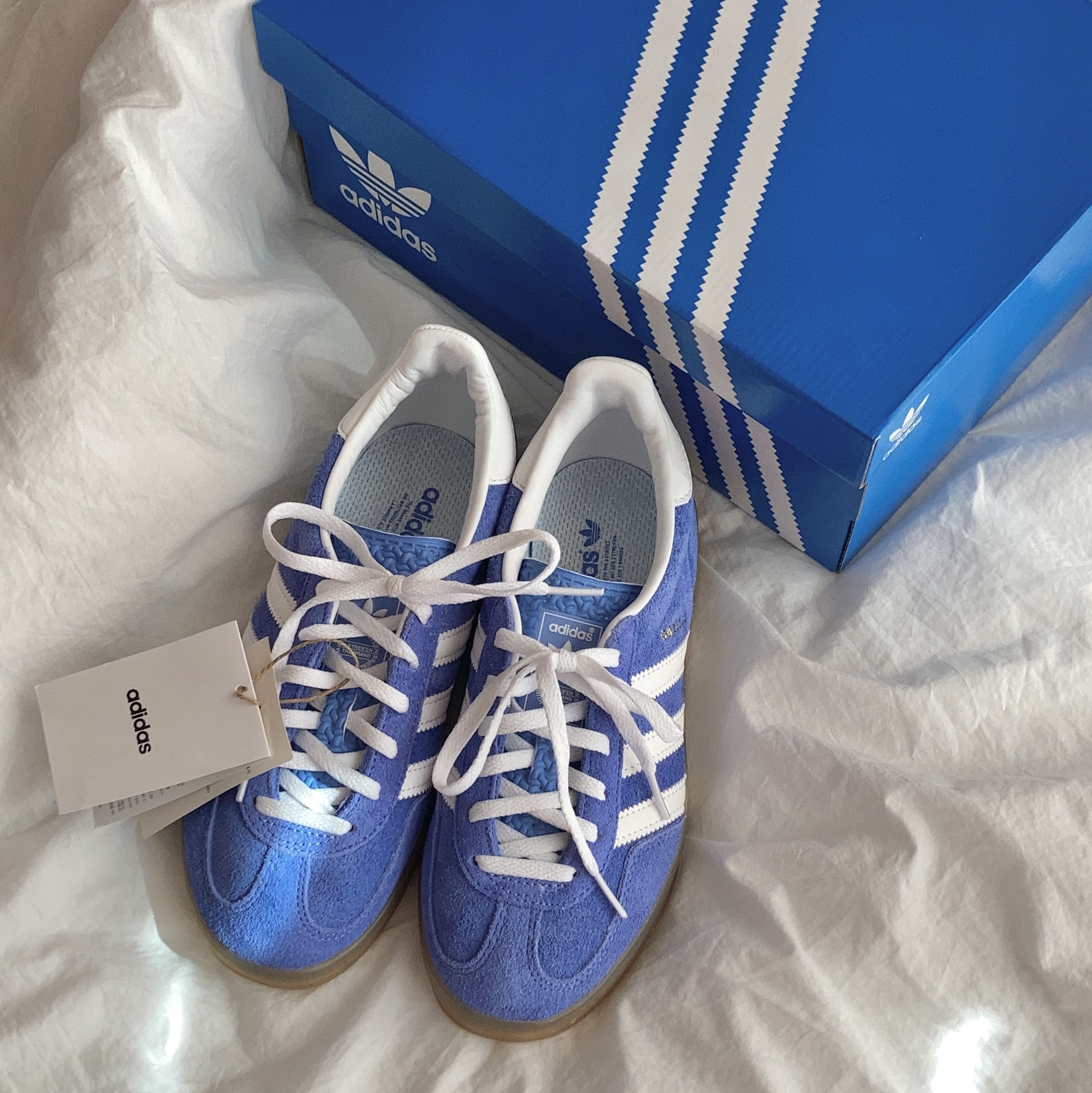 (W) Adidas Gazelle Indoor Blue Fusion Cloud White 착용 스타일 - 1