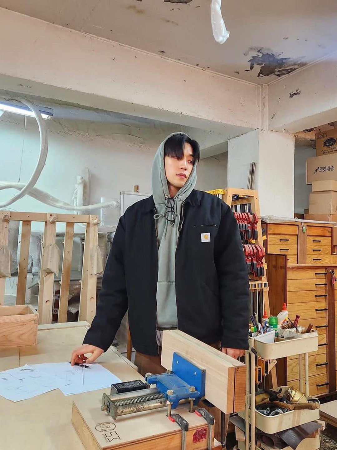 Carhartt WIP Organic Cotton Dearborn Canvas Detroit Jacket Black Rigid - Spring, Carhartt WIP Organic Cotton Dearborn Canvas Detroit Jacket Zeus Rigid - Spring 착용 스타일 - 4