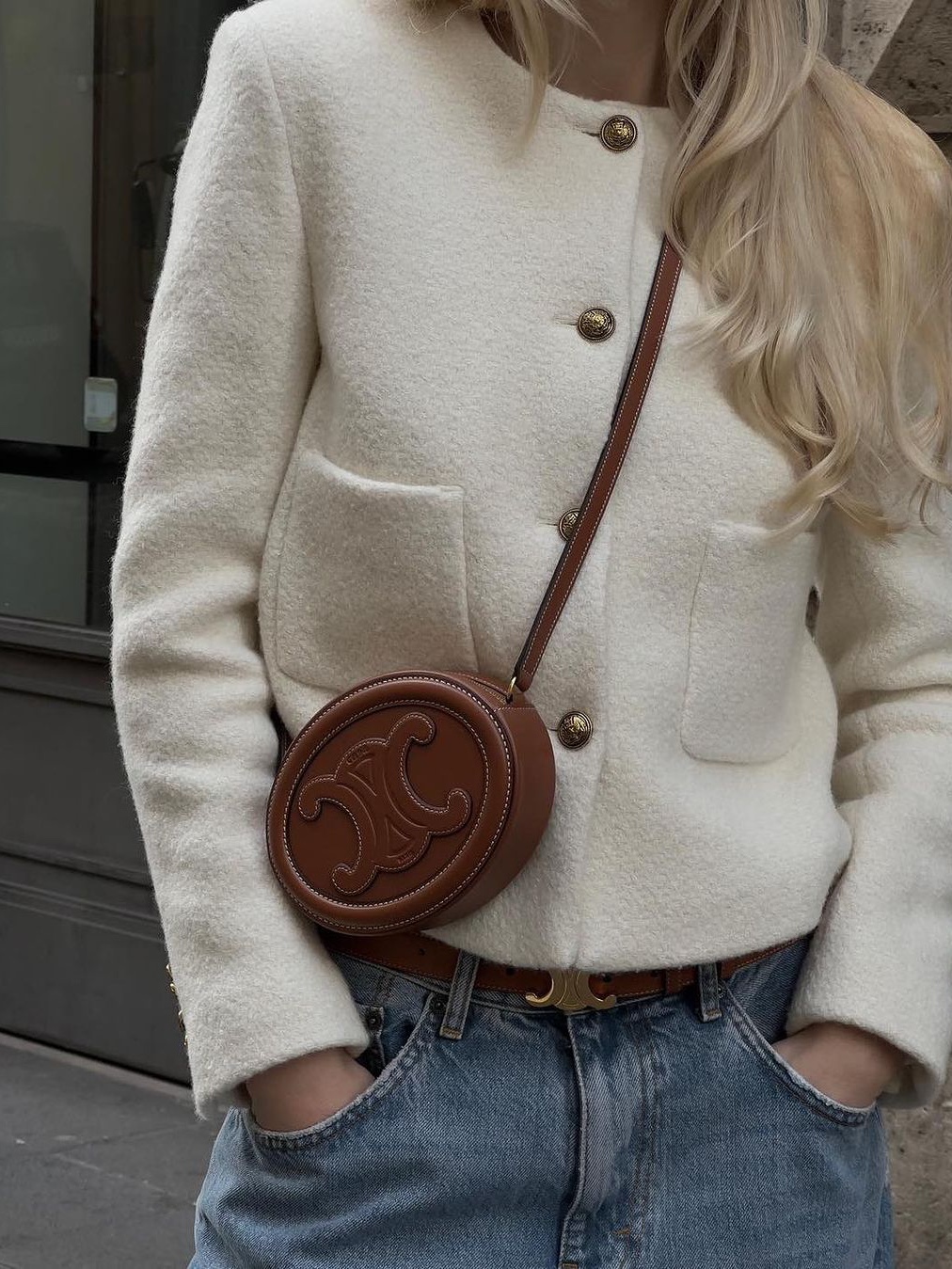 (W) Matin Kim Collarless Tweed Jacket Ivory, (W) Gucci Tweed Jacket with Embroidery Ivory 착용 스타일 - 6