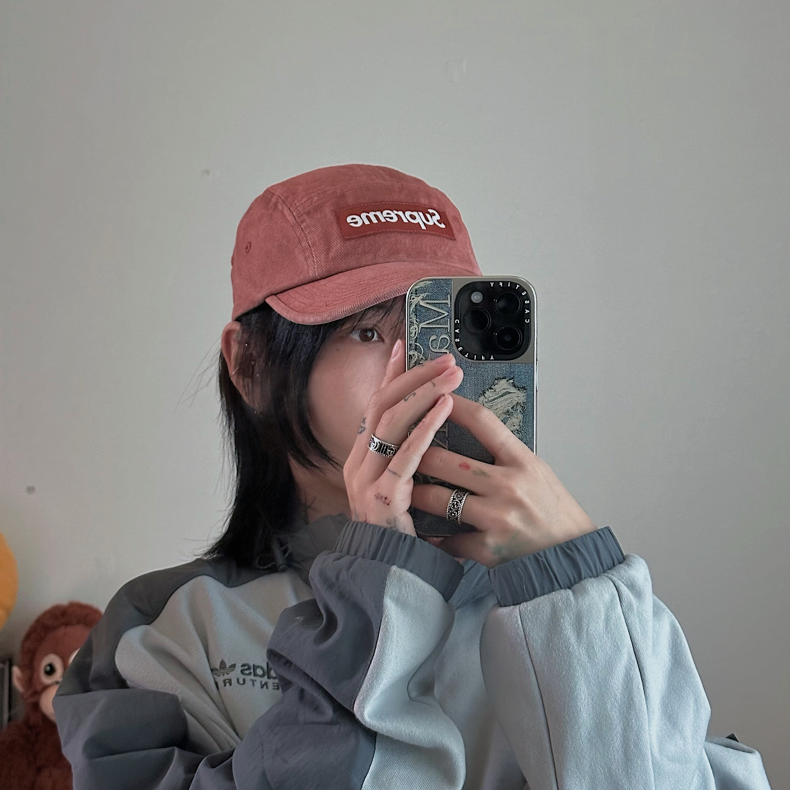 Supreme Denim Camp Cap Rust - 23SS, Casetify x Matin Kim iPhone Destroyed Denim Magsafe Mirror Case Silver 착용 스타일