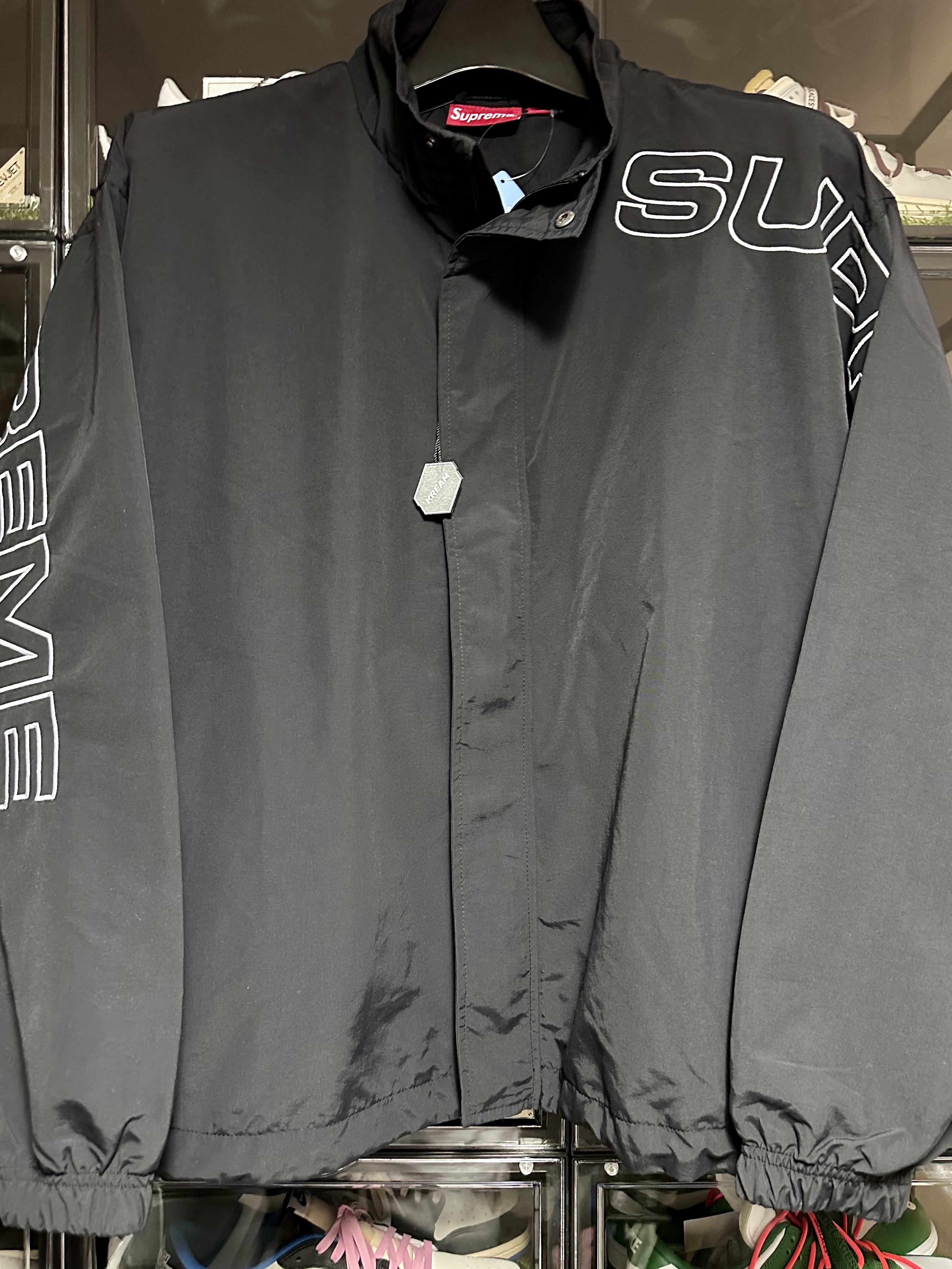 Supreme Spellout Embroidered Track Jacket Black - 23FW 착용 스타일 - 1