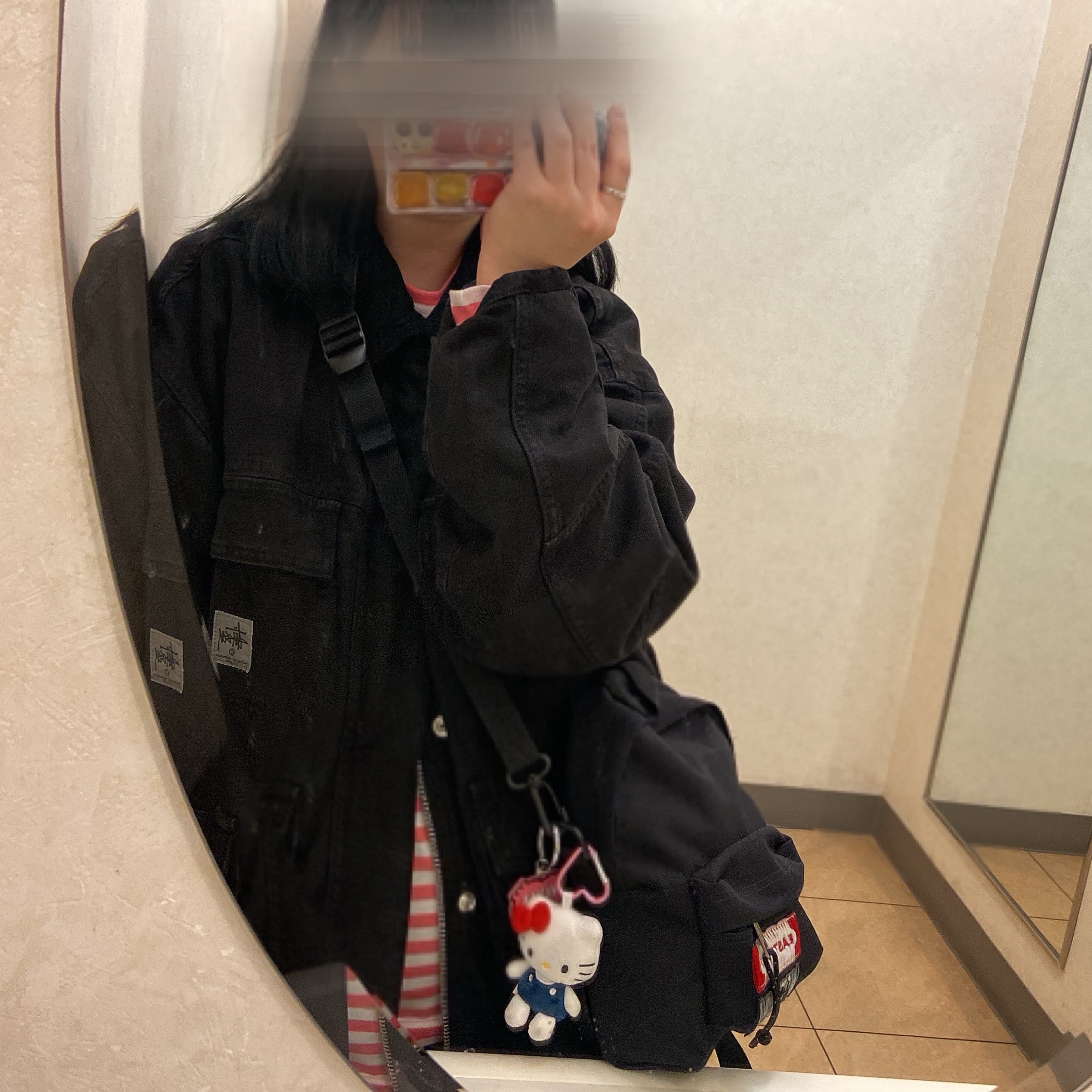 Human Made Acrylic Heart Keyring Pink, MM6 Maison Margiela x Eastpak Mini Shoulder Bag Black 착용 스타일