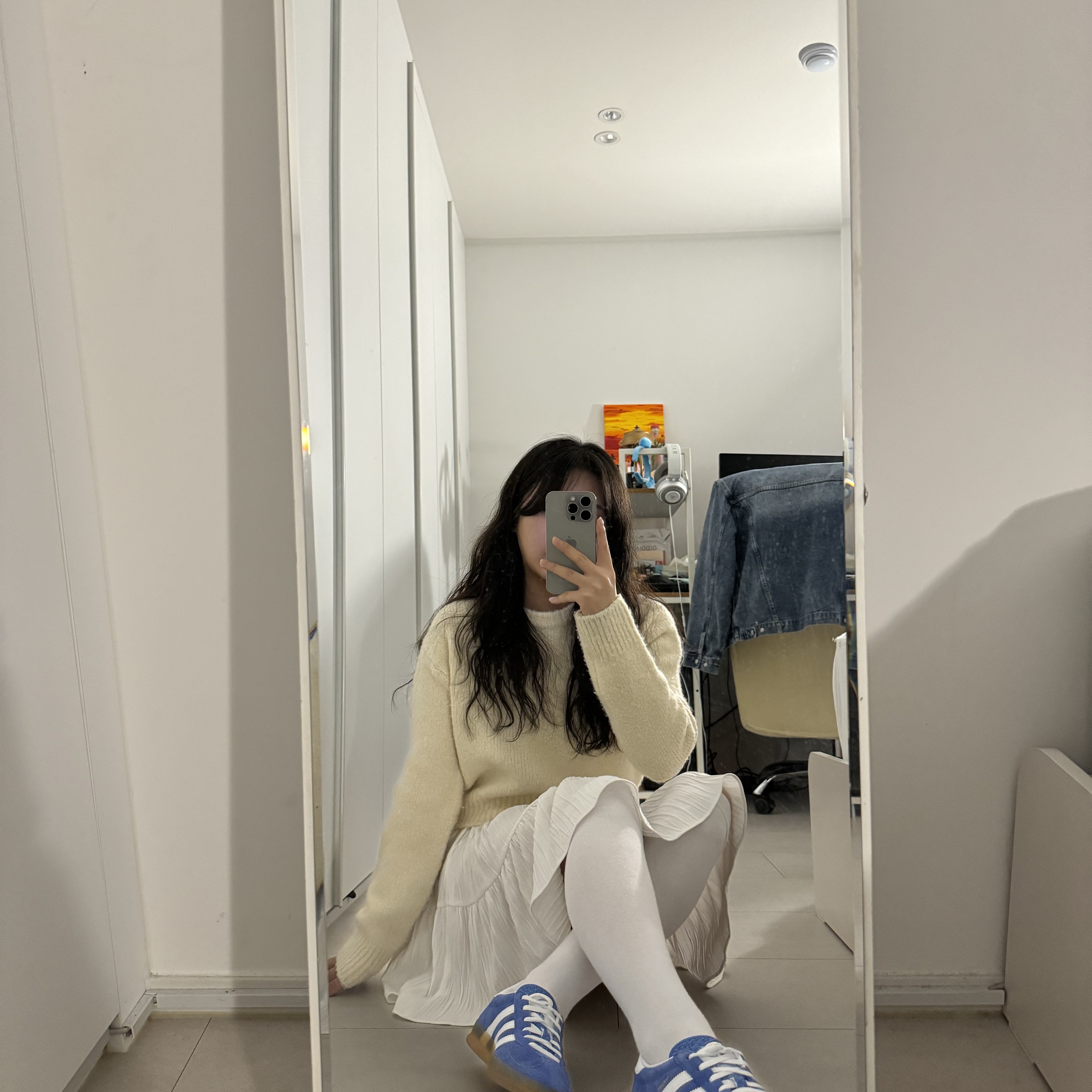 (W) Adidas Gazelle Indoor Blue Fusion Cloud White 착용 스타일 - 1