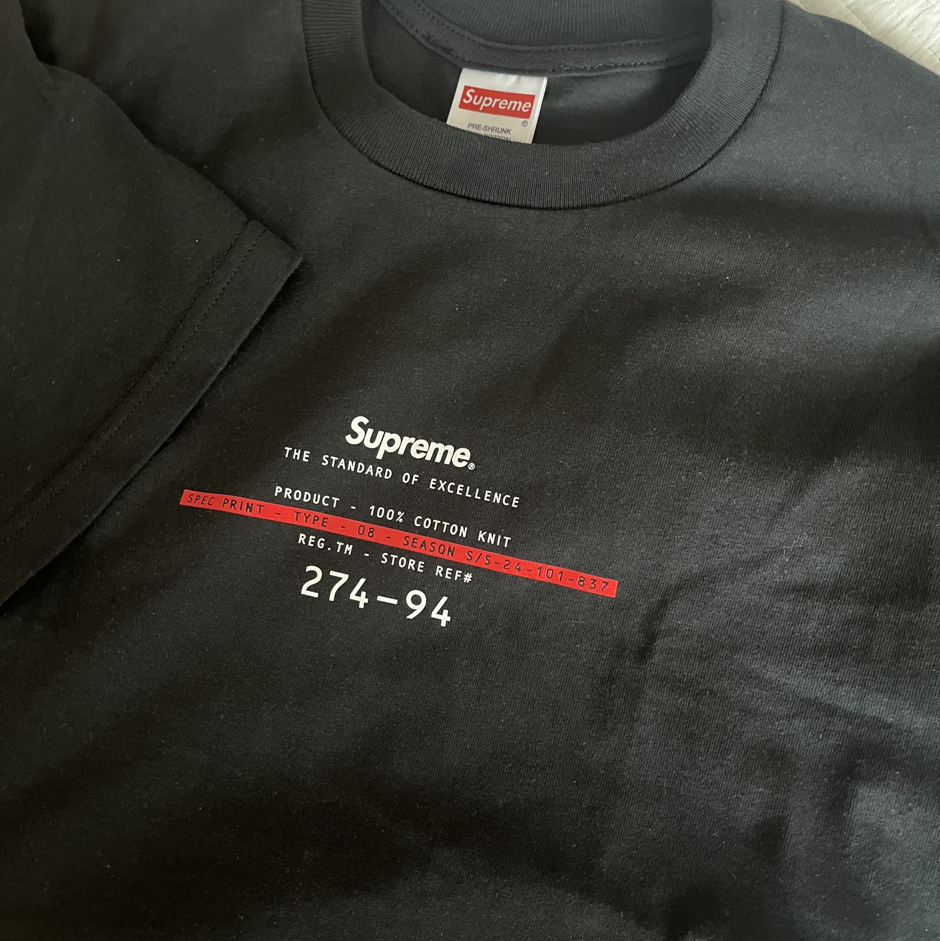 Supreme Standard T-Shirt Black - 24SS 착용 스타일