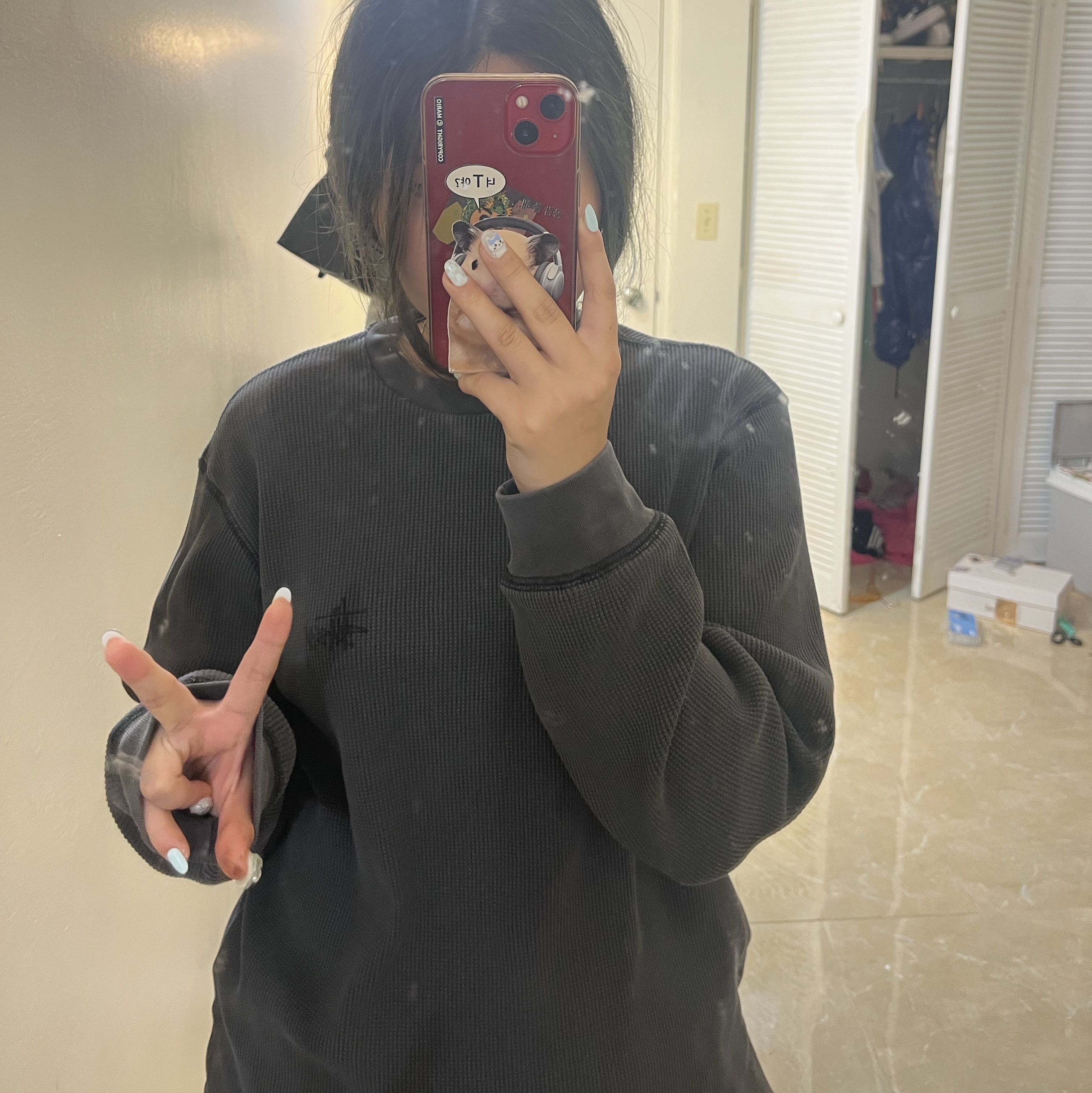 Stussy Basic Stock Thermal LS T-Shirt Washed Black, Stussy Basic Stock Thermal LS T-Shirt Olive 착용 스타일 - 1