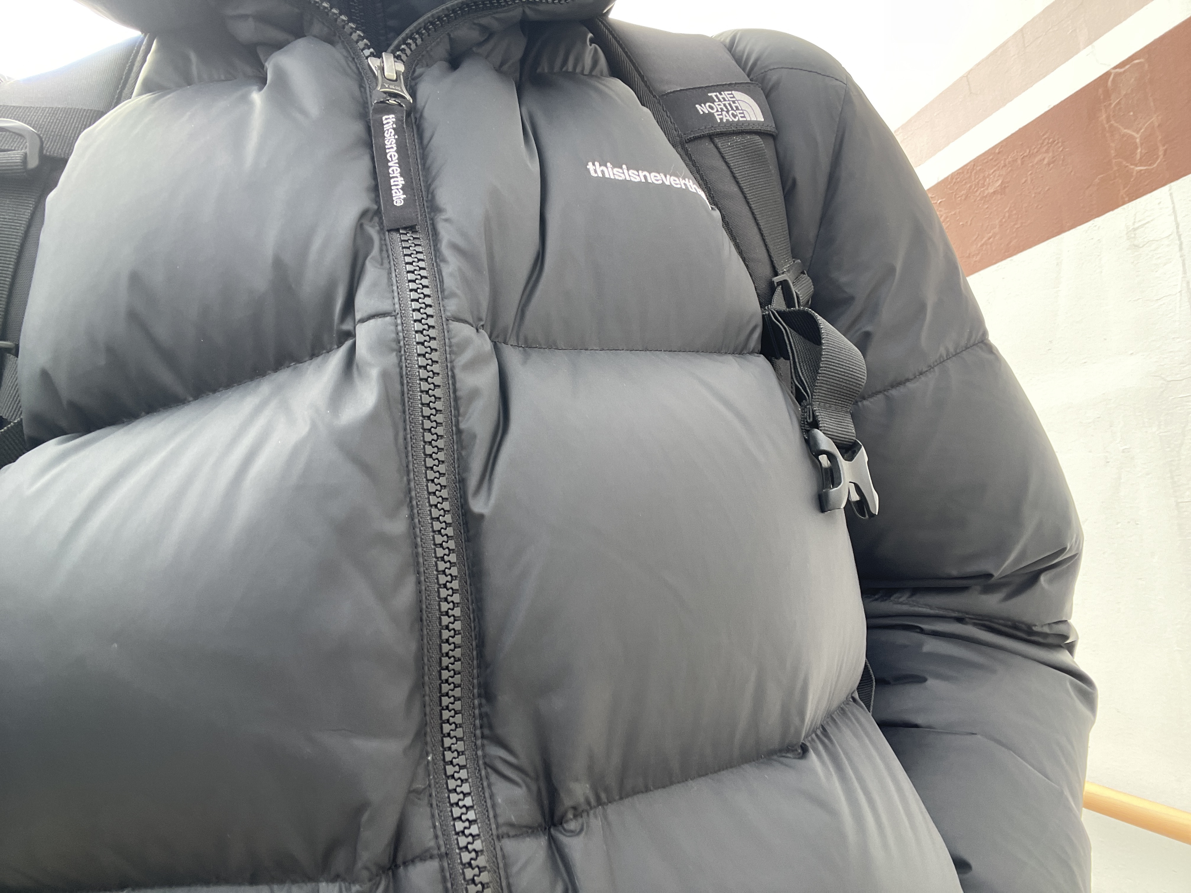Thisisneverthat Pertex T Down Jacket Black 착용 스타일