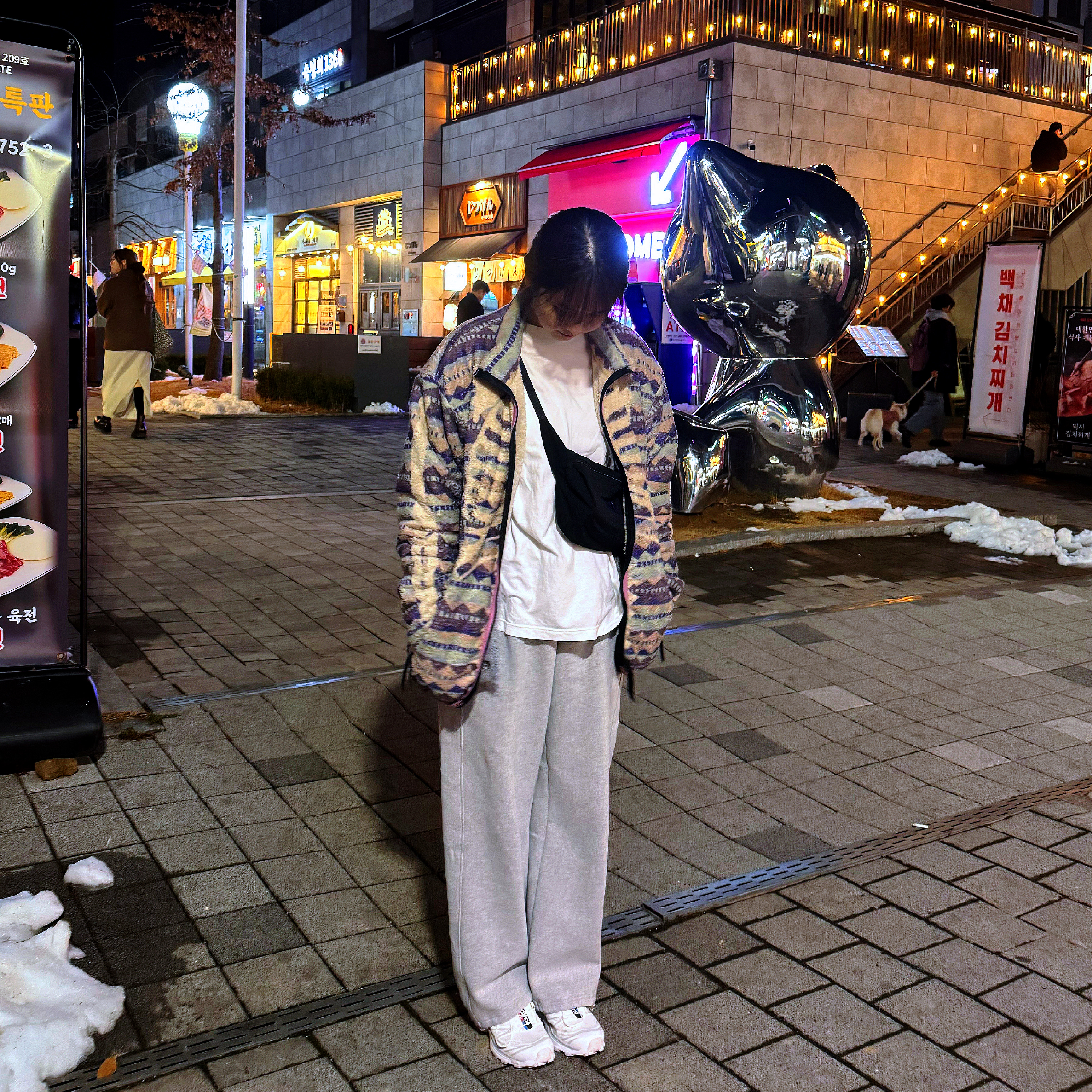 Kapital Ashland Stripe & Bone Fleece Zip Blouson Purple, Salomon XT-6 ADV White 착용 스타일