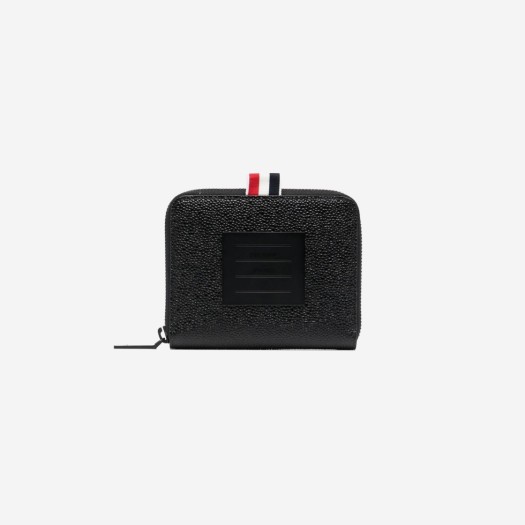 톰브라운 페블 그레인 레더 토널 사선 브래스 라벨 숏 지퍼 지갑 블랙