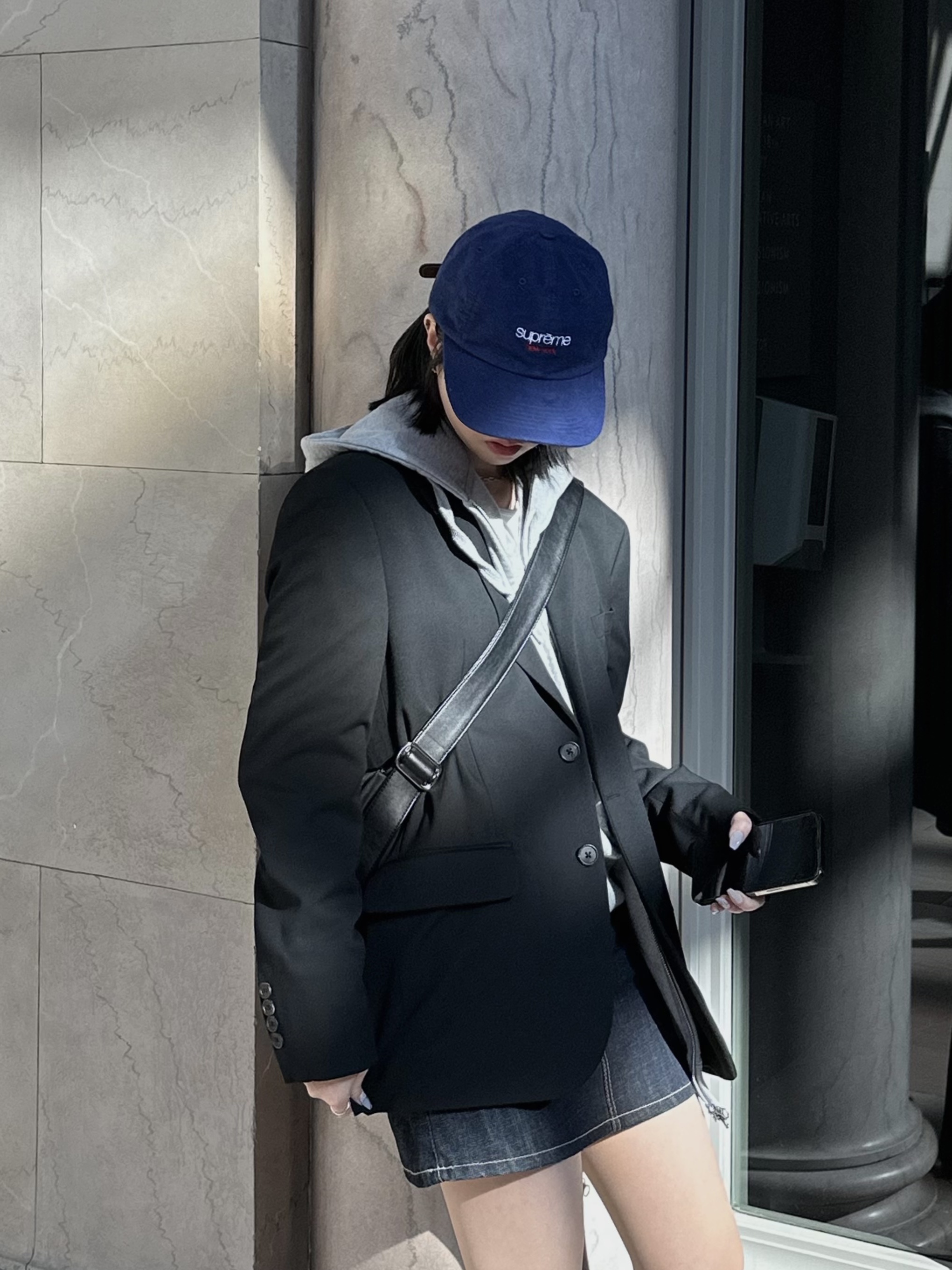 Supreme Washed Flannel 6-Panel Navy - 23FW 착용 스타일 - 3