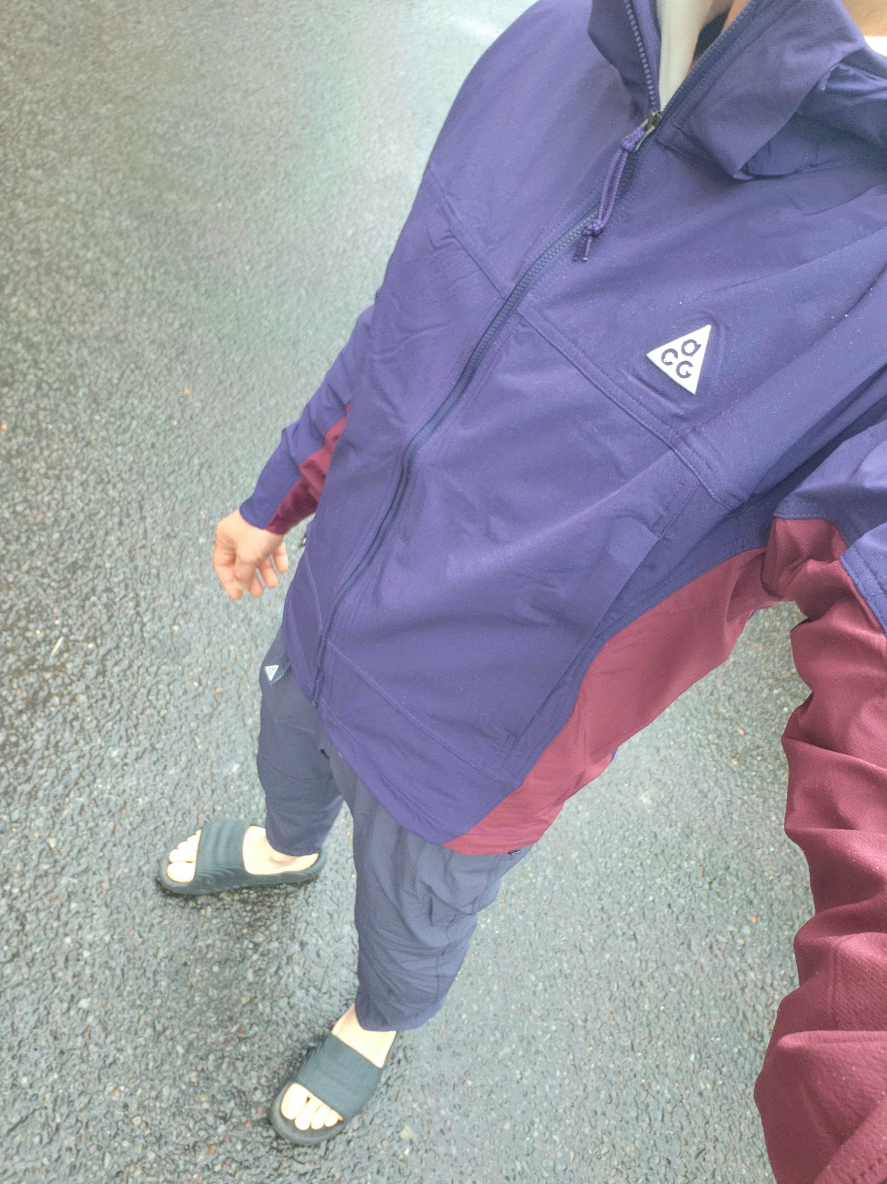 Nike ACG Sun farer Trail Pants Gridiron - Asia, Nike ACG Sun Farer Jacket Purple Ink - Asia 착용 스타일