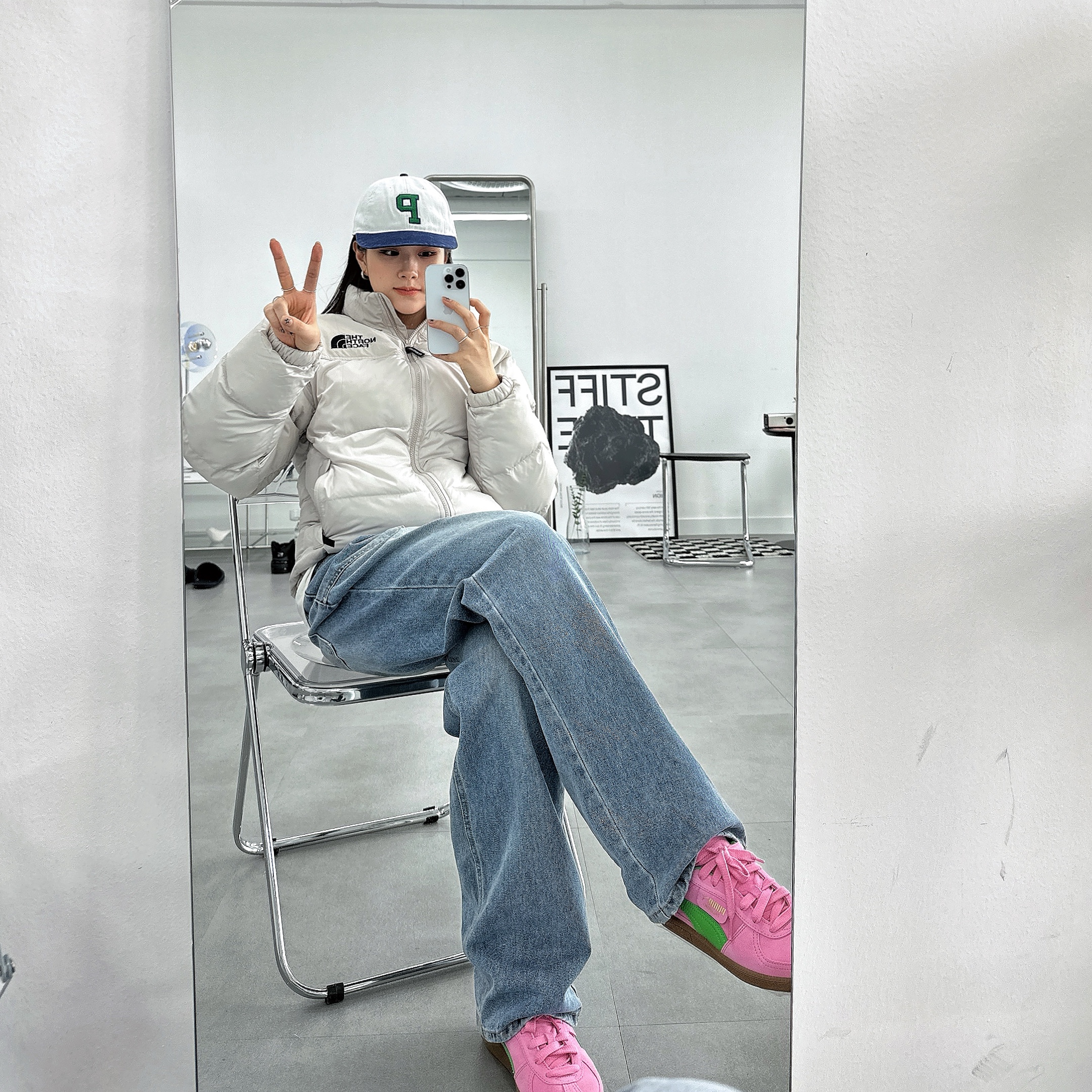 Puma Palermo Special Pink Delight Green, The North Face On Ball Jacket White Sand 착용 스타일 - 2