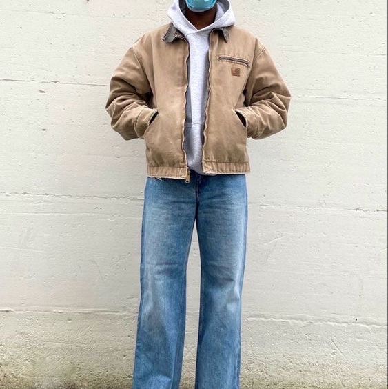 Carhartt WIP Organic Cotton Dearborn Canvas OG Detroit Jacket Dusty Hamilton Brown Aged Canvas - Winter 착용 스타일 - 4