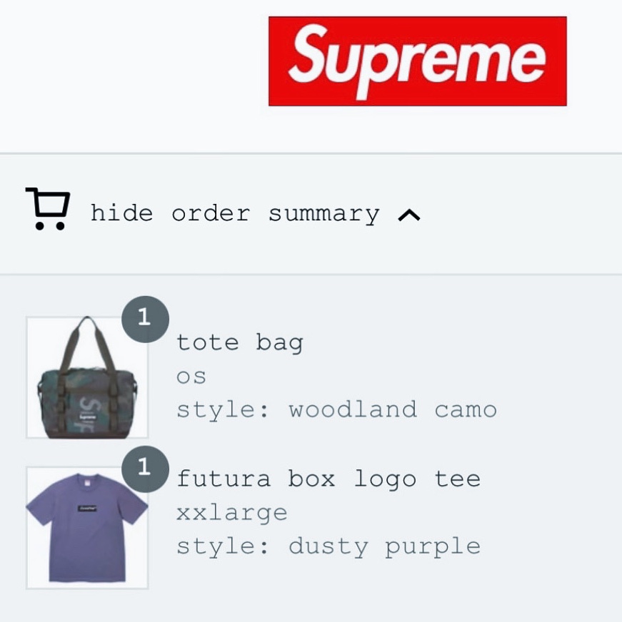 Supreme Futura Box Logo T-Shirt Dusty Purple - 24SS, Supreme Tote Bag Woodland Camo - 24SS 착용 스타일