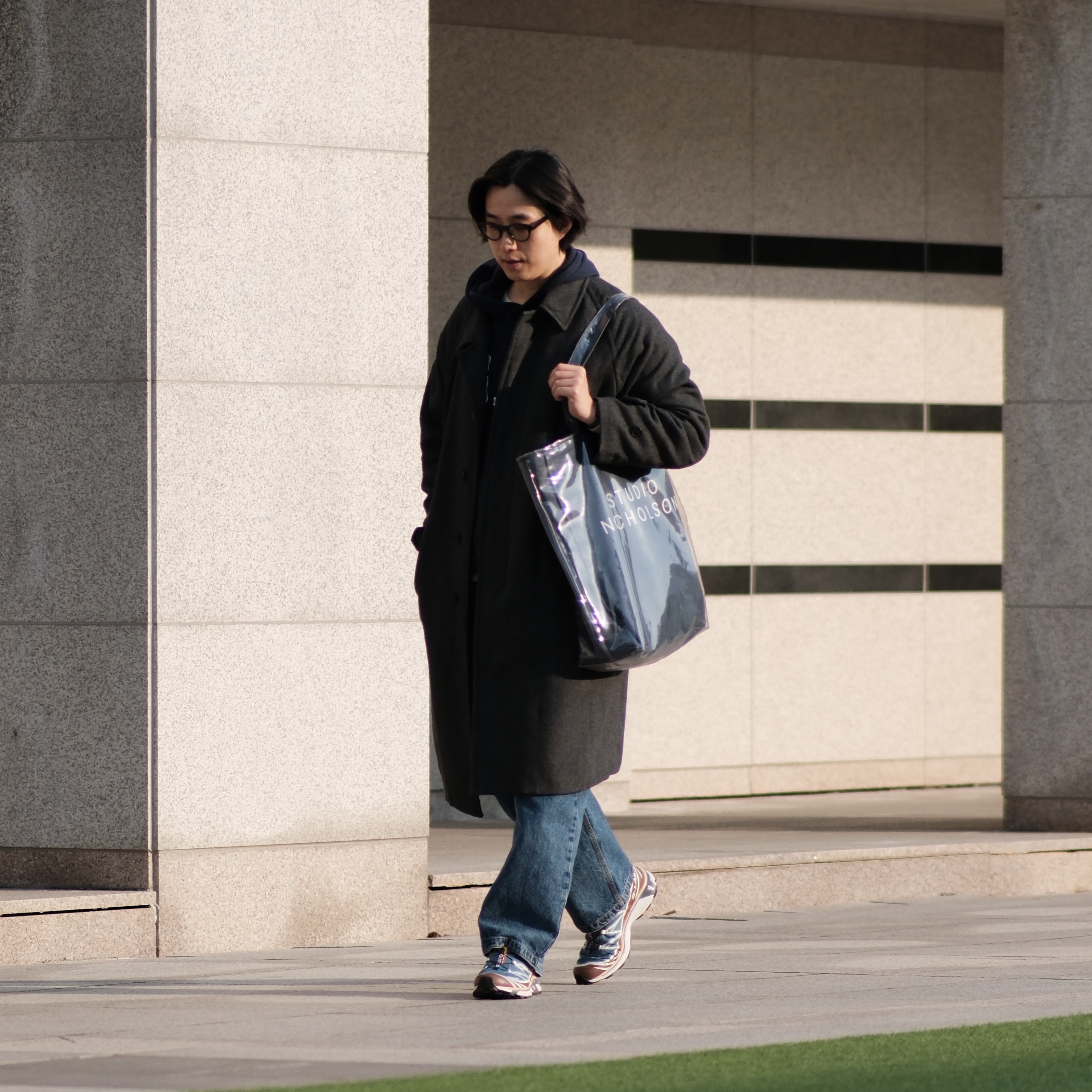 Zara x Studio Nicholson Balloon Fit Jeans Blue, Salomon XT-6 Aegean Blue Tortoise Shell 착용 스타일 - 1