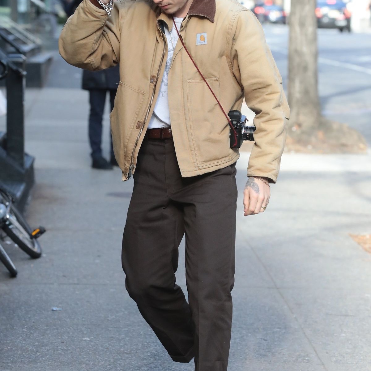 Carhartt WIP Organic Cotton Dearborn Canvas OG Detroit Jacket Dusty Hamilton Brown Aged Canvas - Winter 착용 스타일 - 3