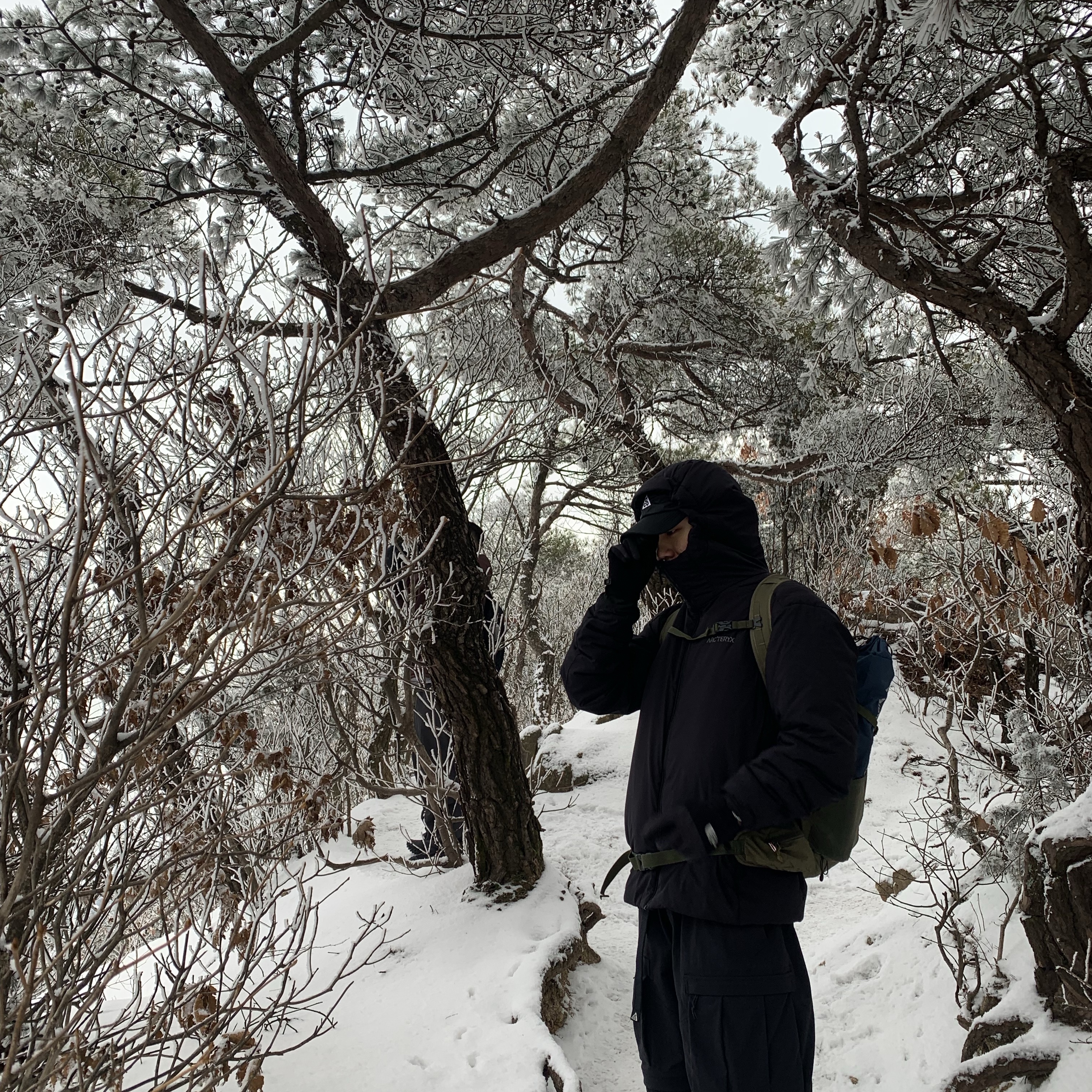 Arc'teryx Atom AR Hoody Black, Nike ACG Smith Summit Cargo Pants Black Anthracite - Asia 착용 스타일